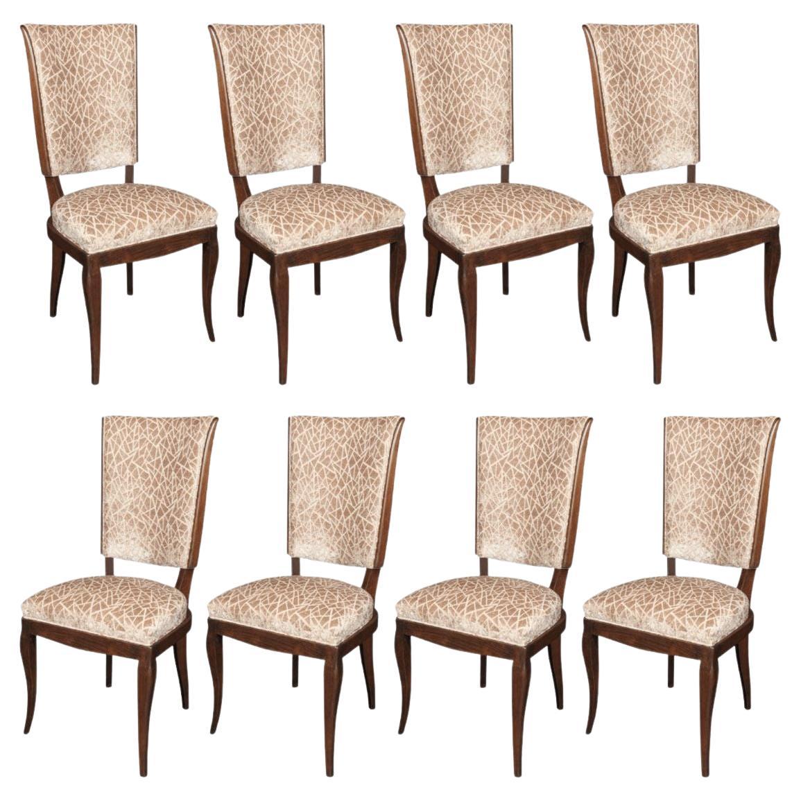 Expressive Set of Eight French Art Deco Chairs For Sale