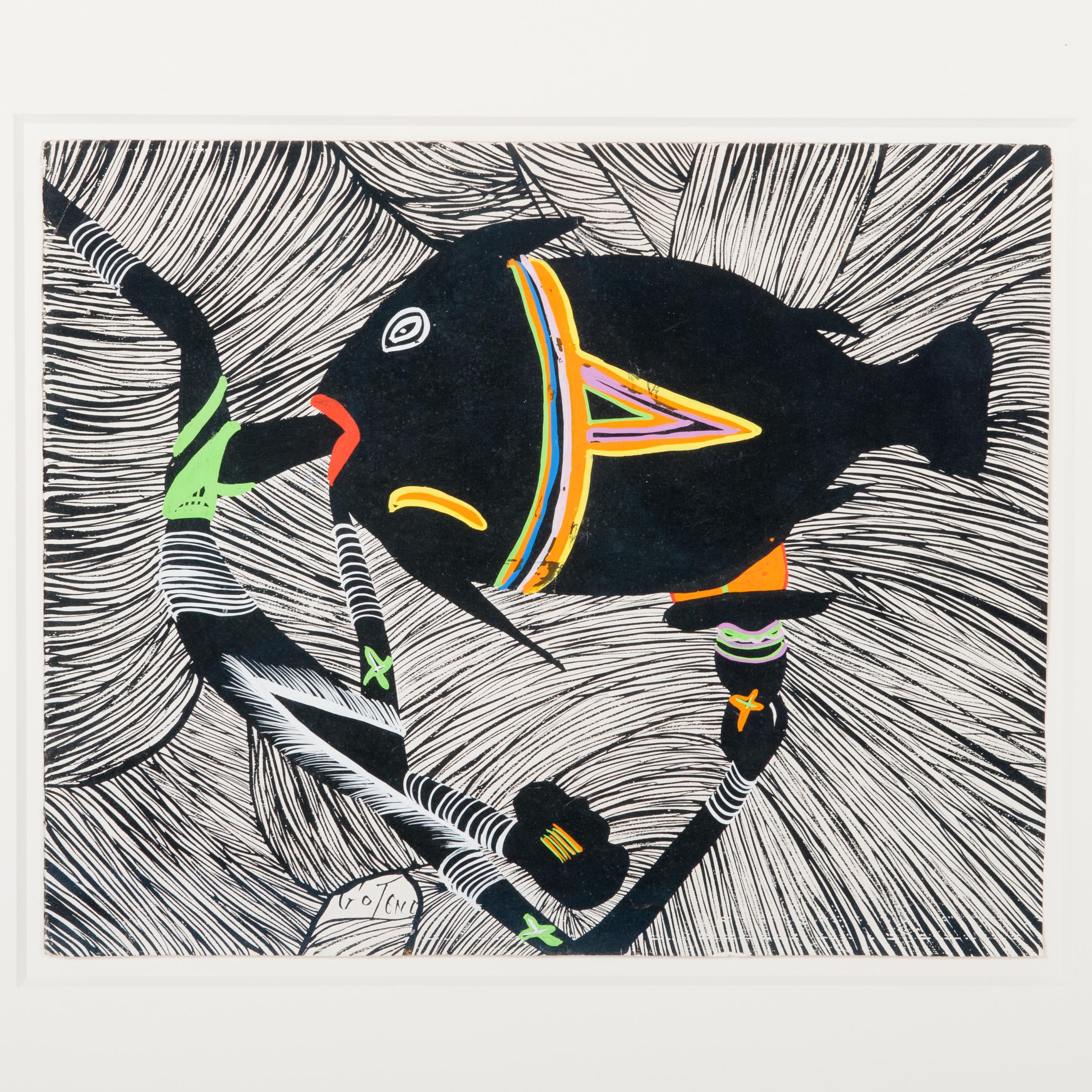 Moderne Art africain Bantu, expressionniste, gouache surréaliste de Marcel Gotne, années 1980 en vente