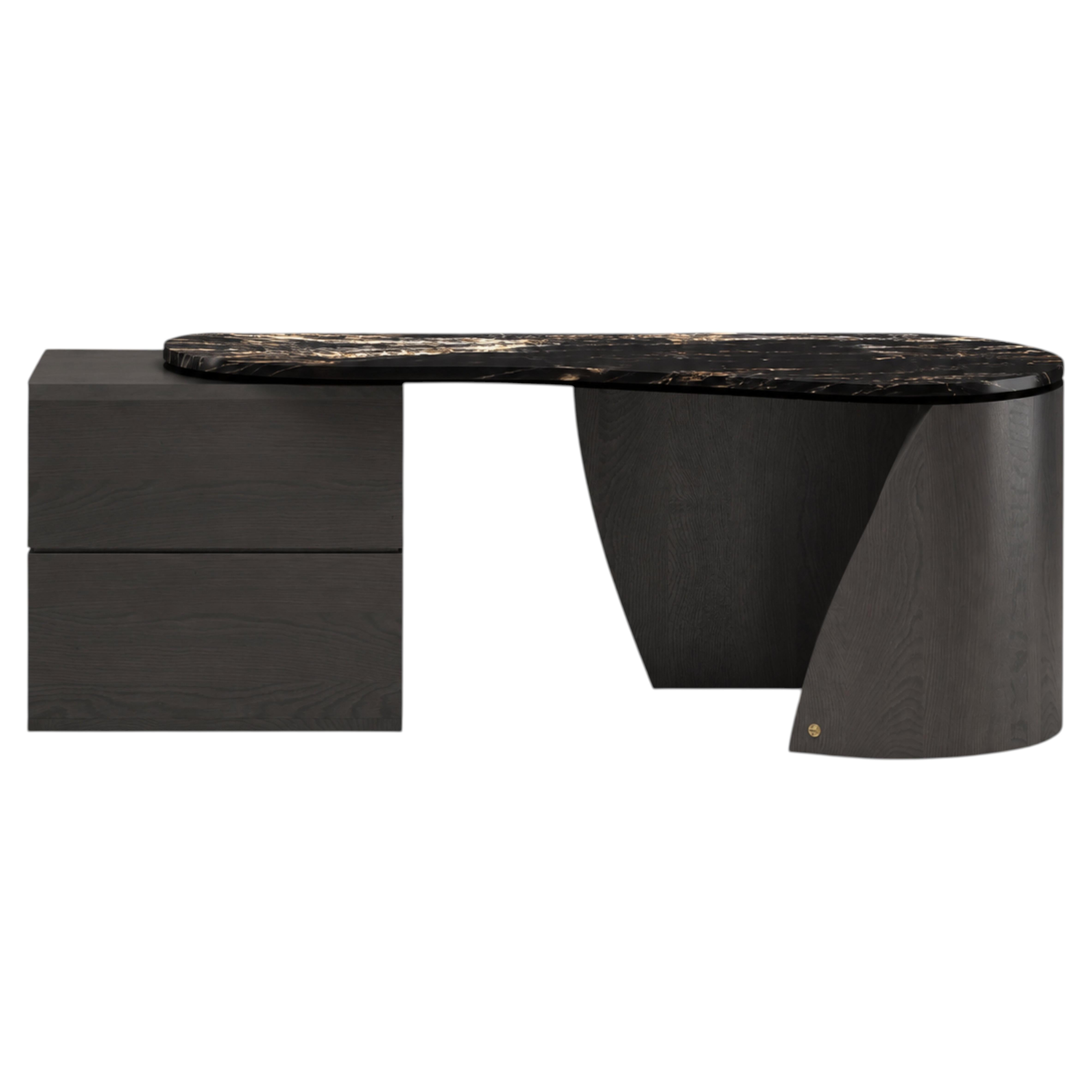 Expressive Wood and Stone "Curves" Desk Parisii Collection