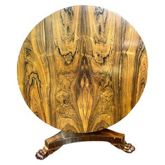 Exquis. Antique English Bookmatched Rosewood Wm IV Regency Tilt-Top Centre Table