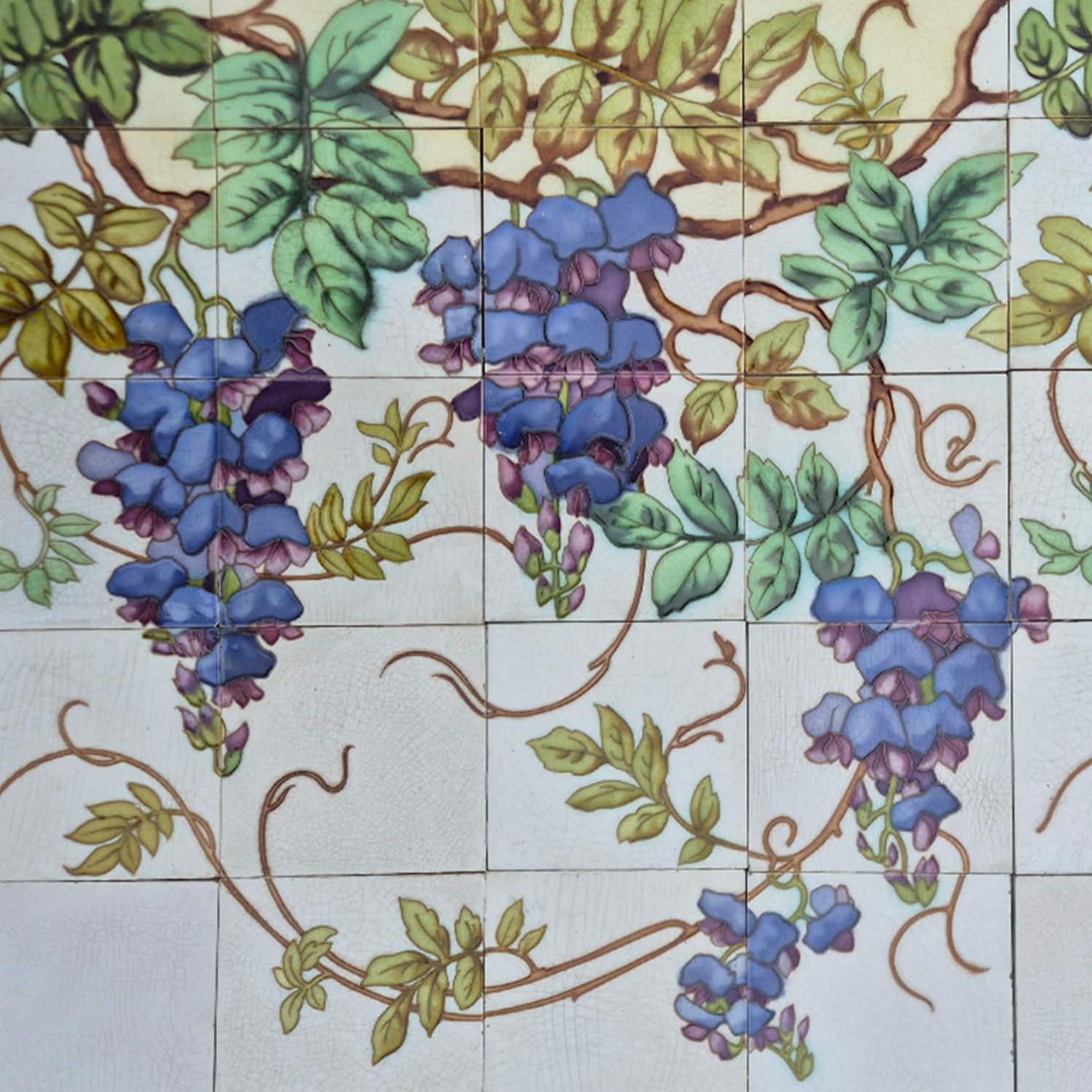Exquise Large Panel Of Art Nouveau Glazed Relief Tiles by Gilliot, circa 1920 In Good Condition For Sale In Rijssen, NL