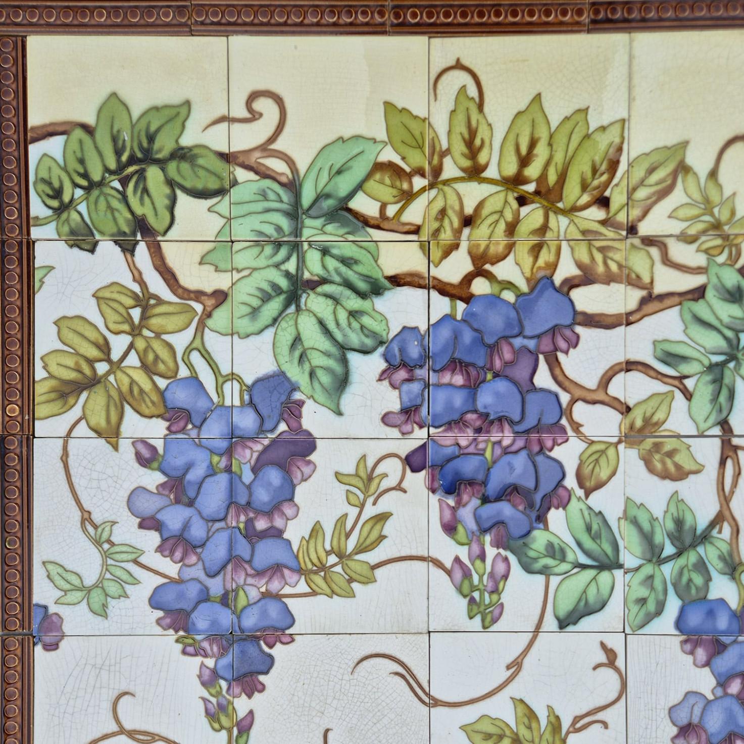20th Century Exquise Large Panel Of Art Nouveau Glazed Relief Tiles by Gilliot, circa 1920 For Sale