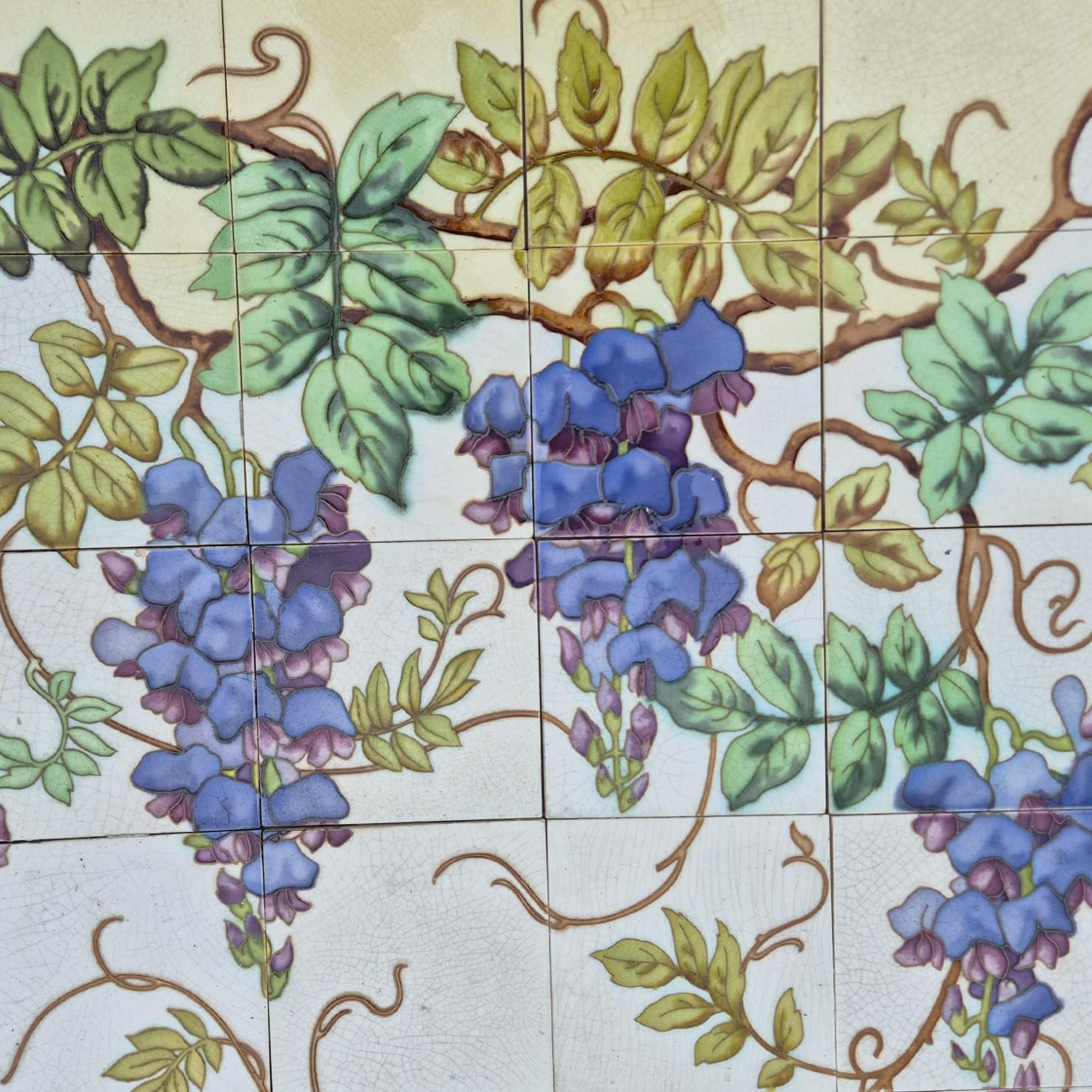 Ceramic Exquise Large Panel Of Art Nouveau Glazed Relief Tiles by Gilliot, circa 1920 For Sale
