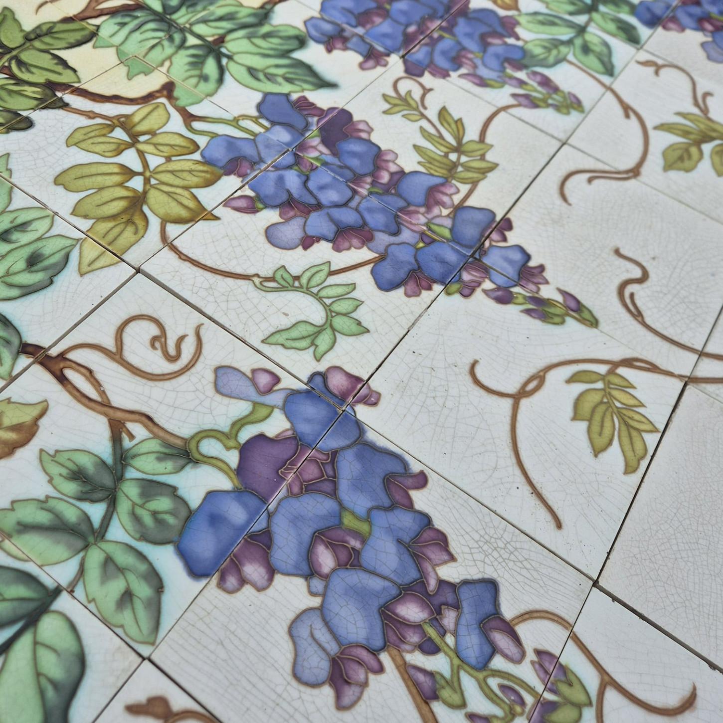 Exquise Large Panel Of Art Nouveau Glazed Relief Tiles by Gilliot, circa 1920 For Sale 1