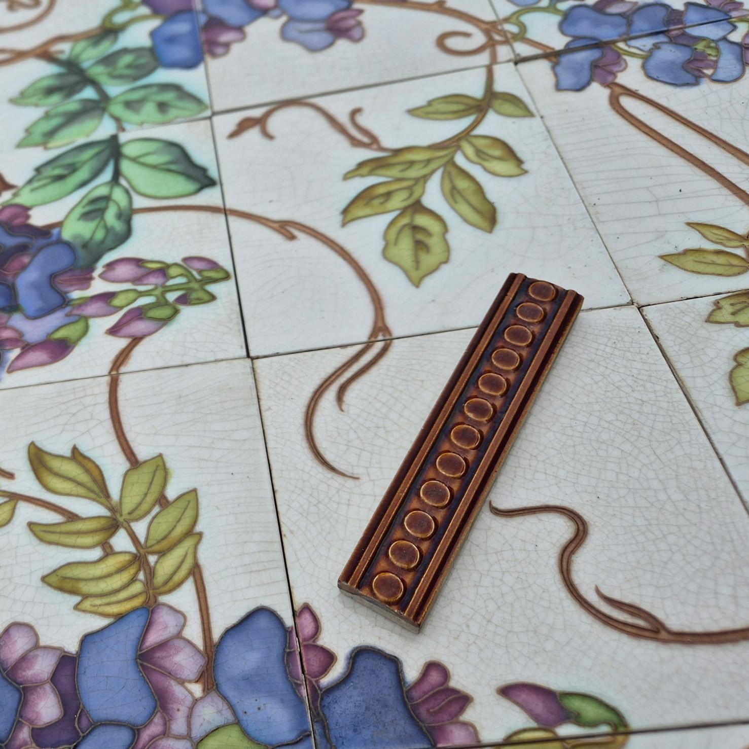 Exquise Large Panel Of Art Nouveau Glazed Relief Tiles by Gilliot, circa 1920 For Sale 2