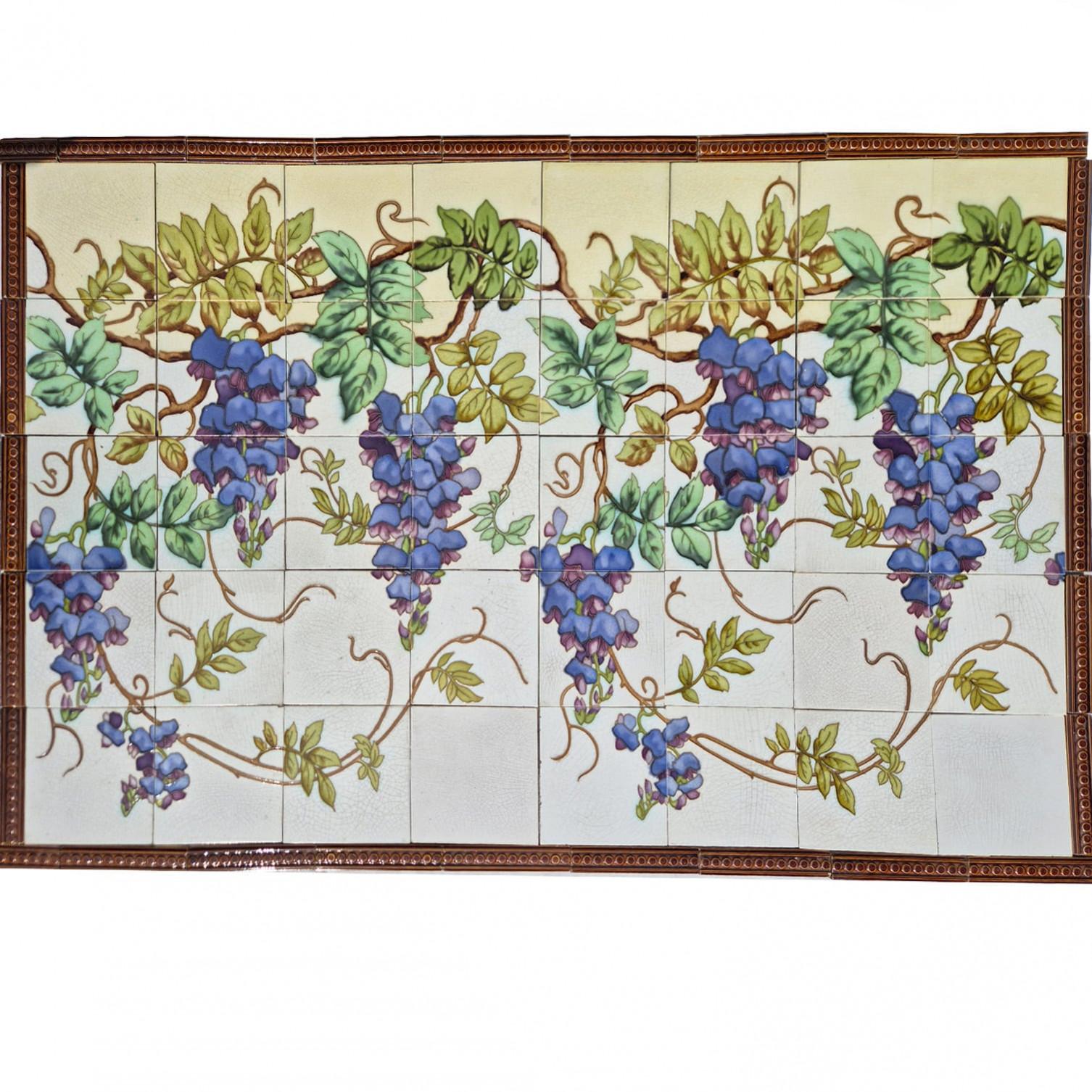 Exquise Large Panel Of Art Nouveau Glazed Relief Tiles by Gilliot, circa 1920 For Sale 3