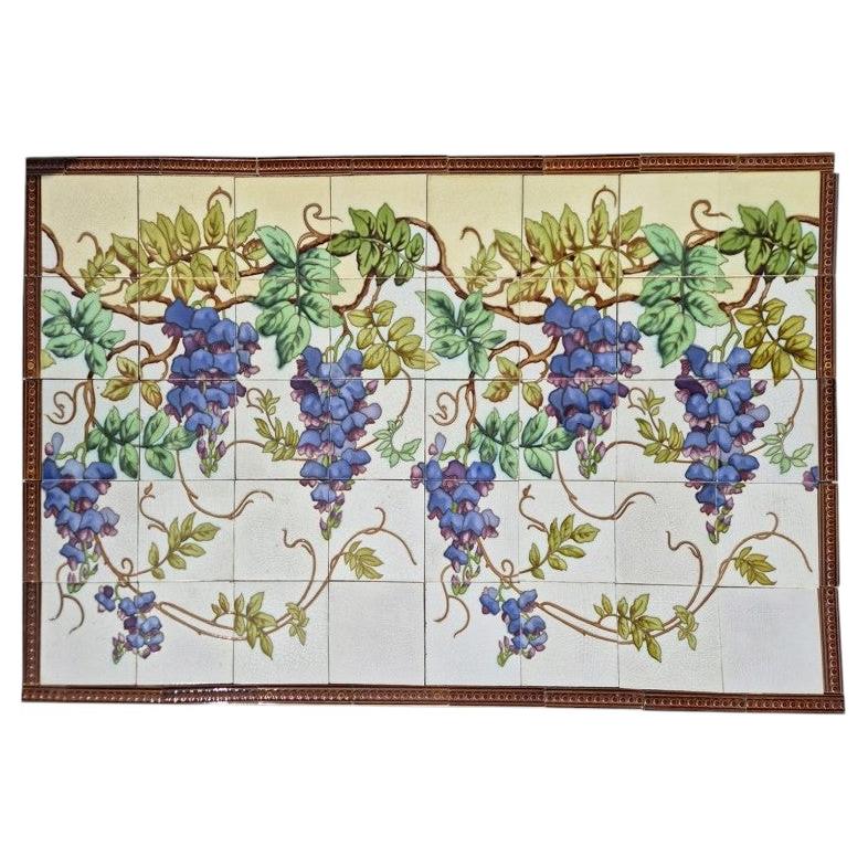 Exquise Large Panel Of Art Nouveau Glazed Relief Tiles by Gilliot, circa 1920