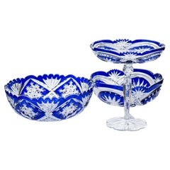 Exquise Set of Baccarat Bowls, Deep Blue Crystal, France, 1935