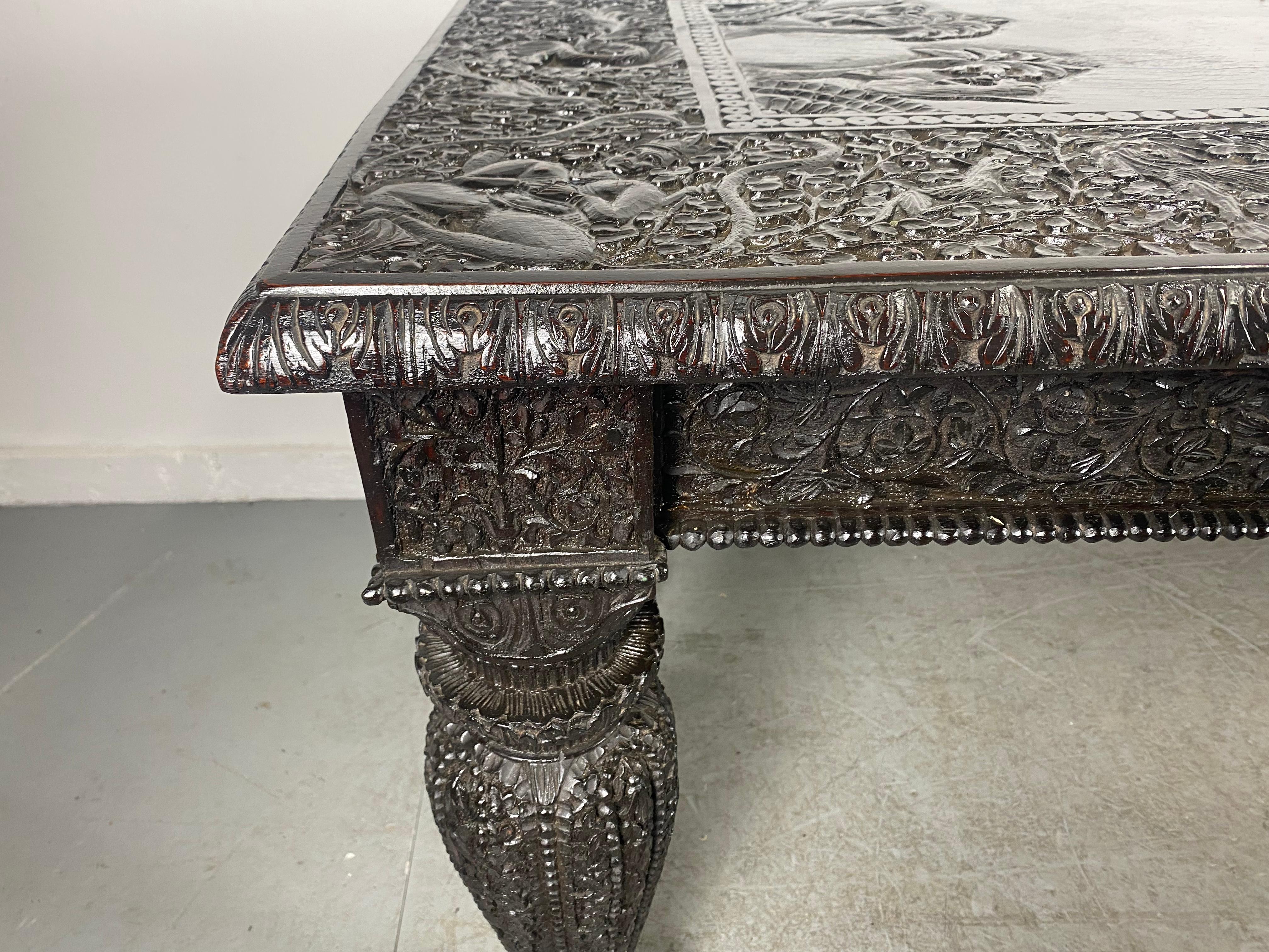 Exquisetly Carved Turn or the Century AngloIndian Table, Dining / Desk / Library 12