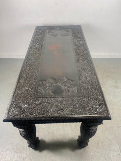 Exquisetly Carved Turn or the Century AngloIndian Table, Dining / Desk / Library