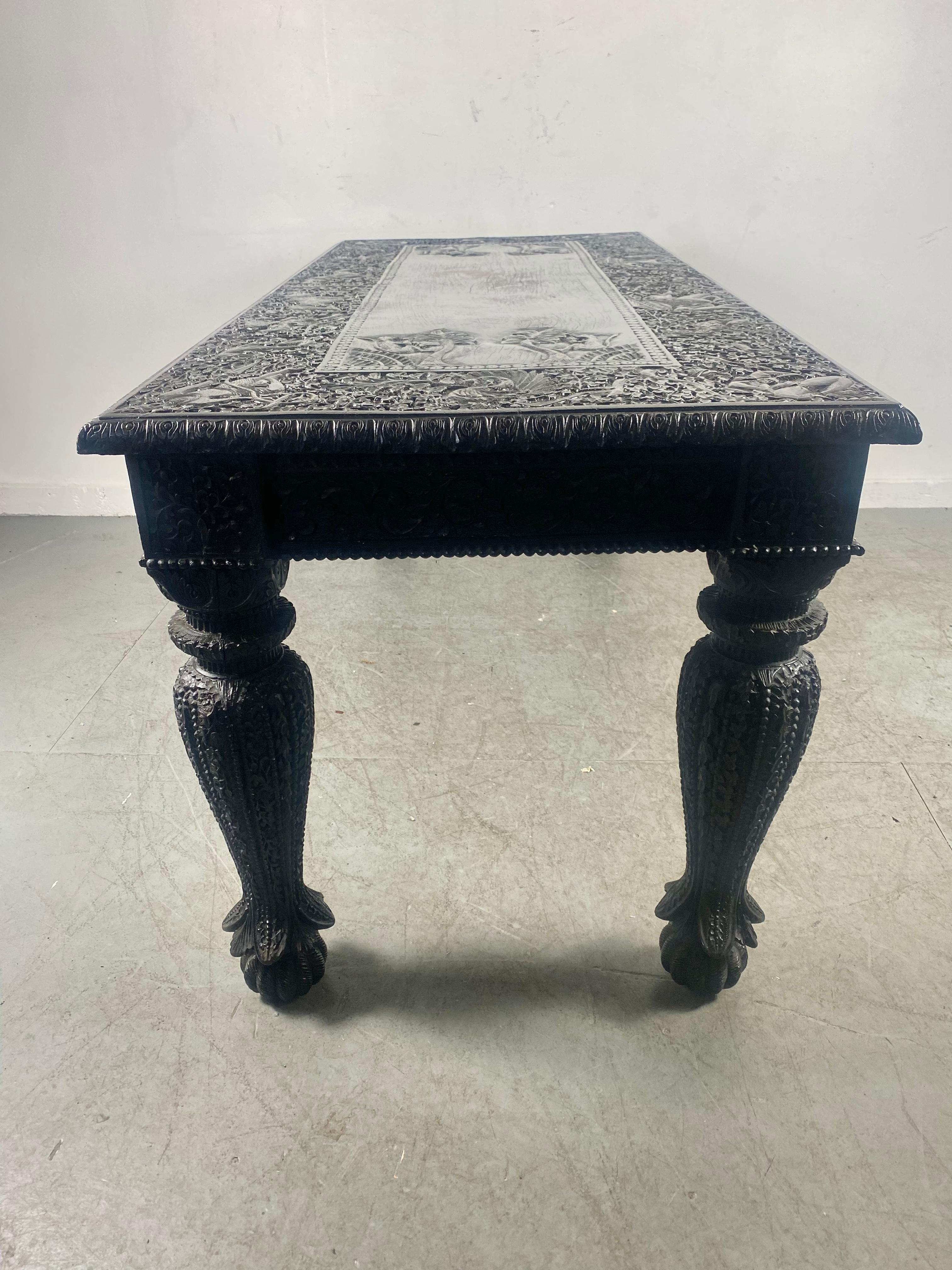 Anglo-Indian Exquisetly Carved Turn or the Century AngloIndian Table, Dining / Desk / Library
