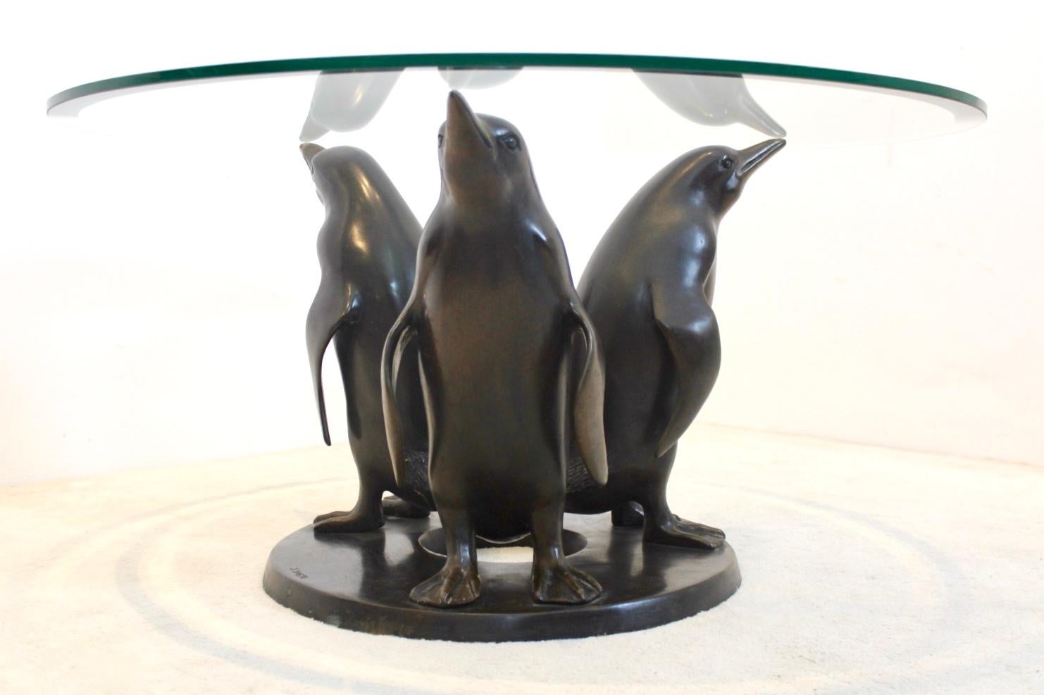 Exquisit Sculptural Bronze Penguin Coffee Table by J. Daste 5