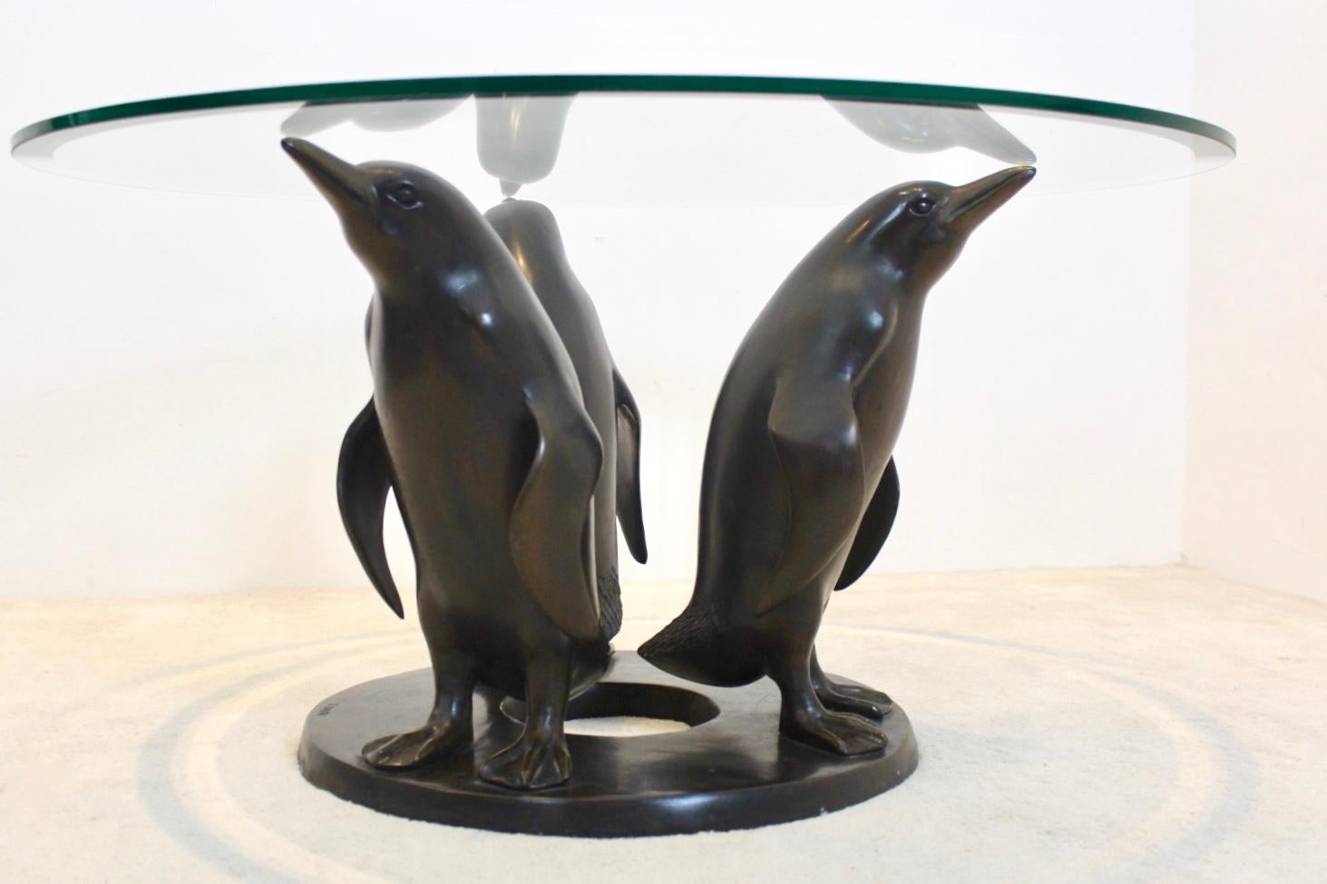 20th Century Exquisit Sculptural Bronze Penguin Coffee Table by J. Daste