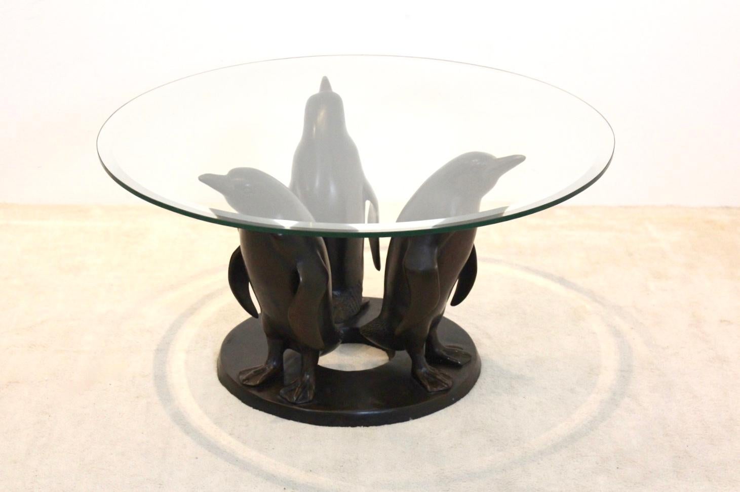 Exquisit Sculptural Bronze Penguin Coffee Table by J. Daste 2