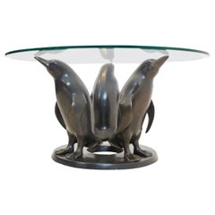 Antique Exquisit Sculptural Bronze Penguin Coffee Table by J. Daste
