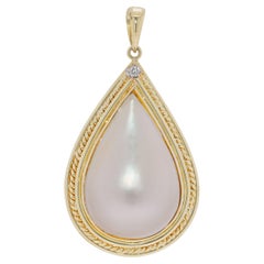 Pendentif exquis en or jaune 14K avec diamant naturel de 0,01ct et perle de Mabe