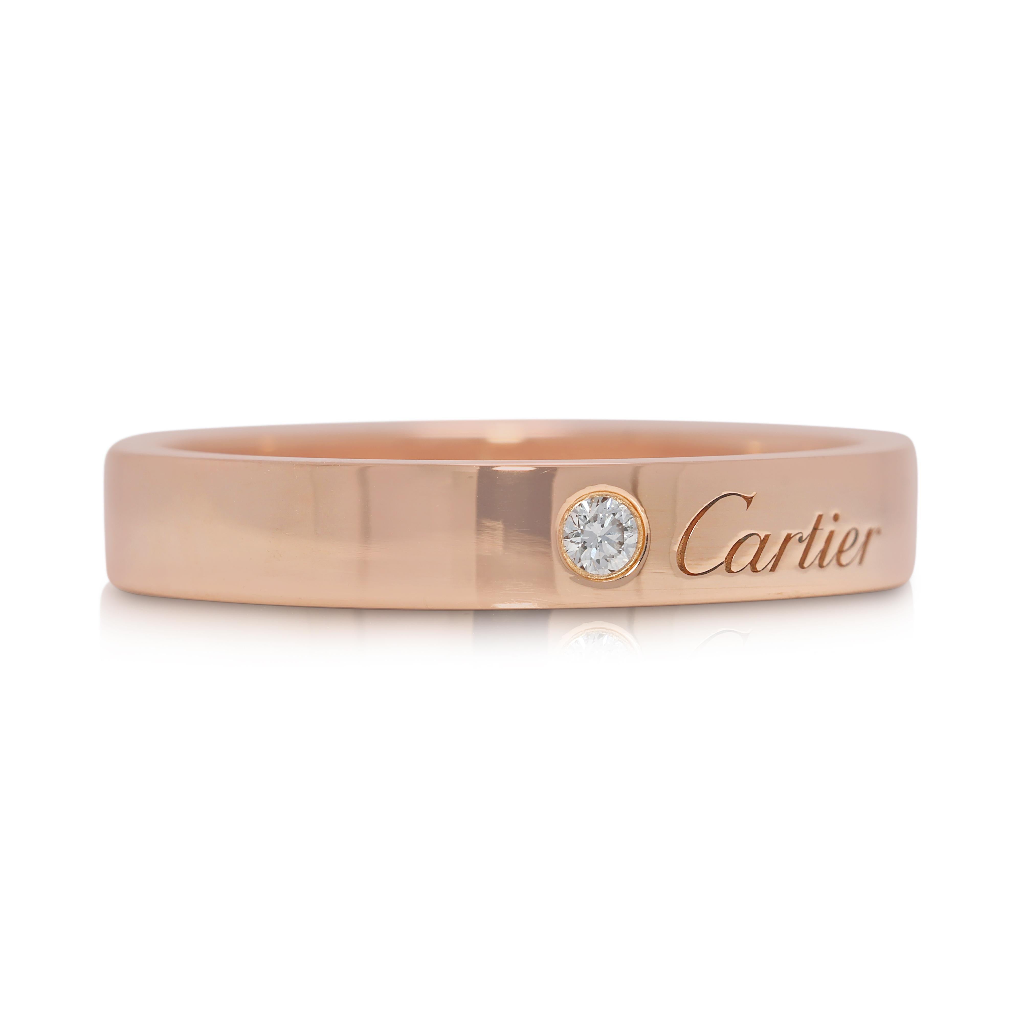 Round Cut Exquisite 0.03ct Natural Diamond Cartier 18K Rose Gold Band Ring For Sale