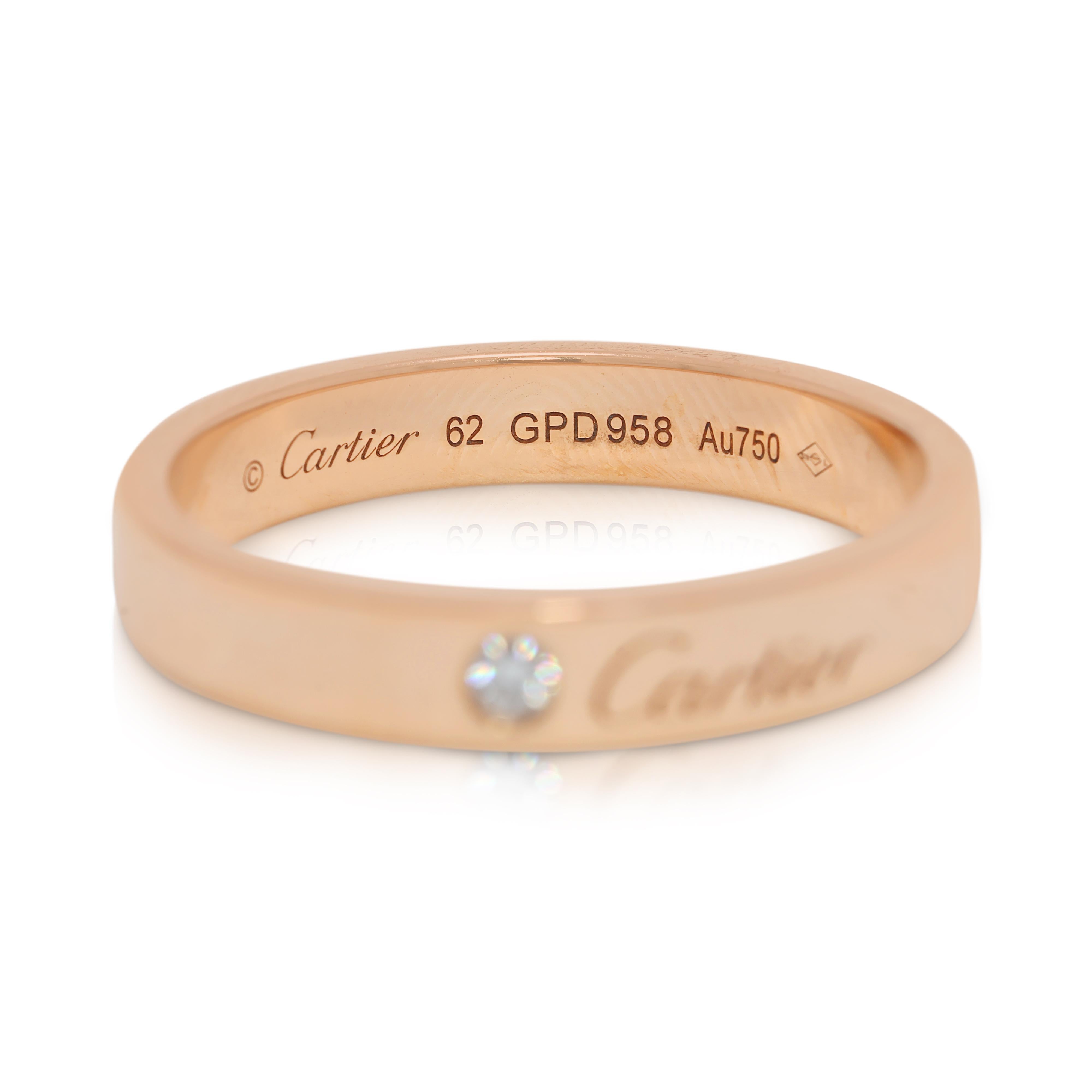 Exquisite 0.03ct Natural Diamond Cartier 18K Rose Gold Band Ring In Excellent Condition For Sale In רמת גן, IL
