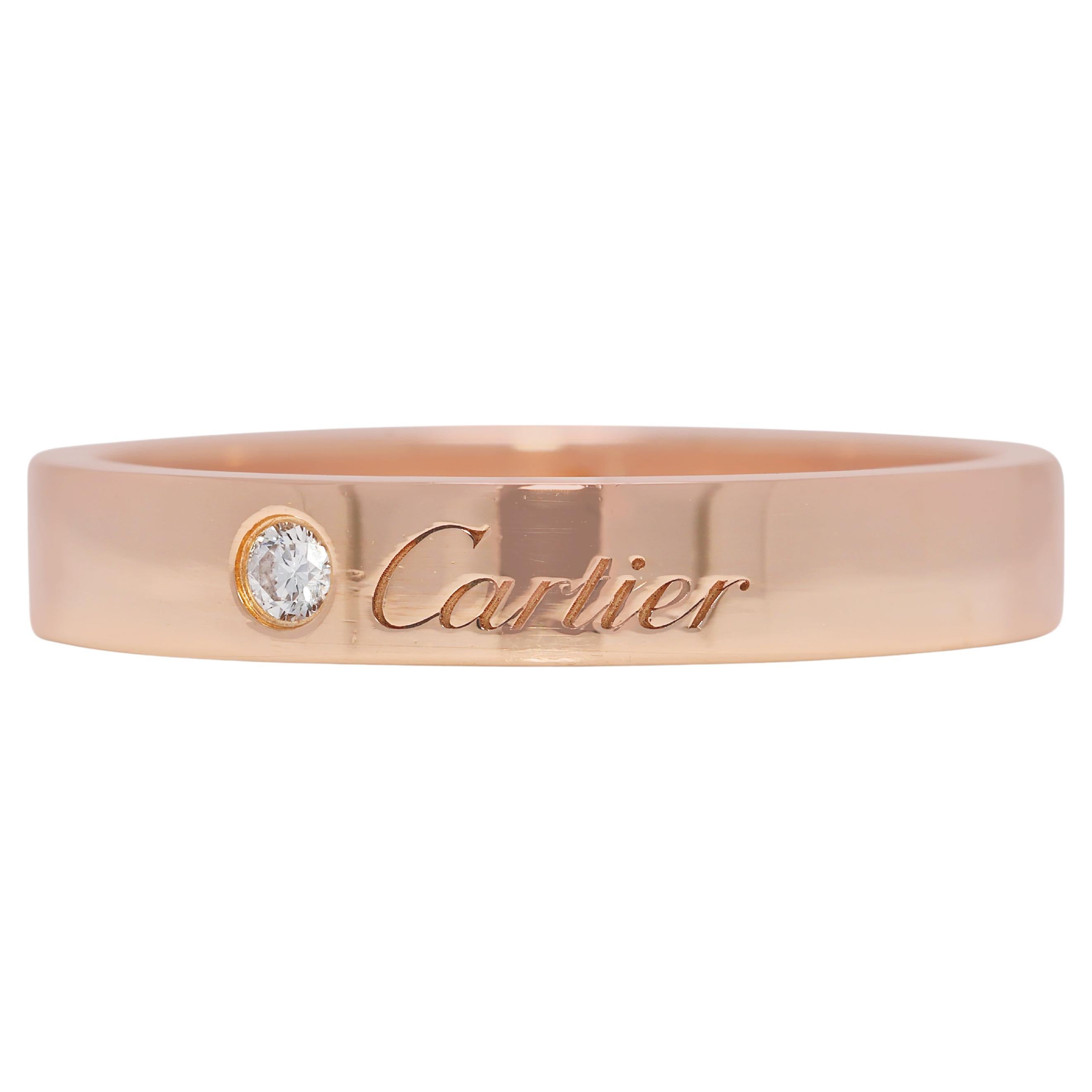 Exquisite 0.03ct Natural Diamond Cartier 18K Rose Gold Band Ring For Sale