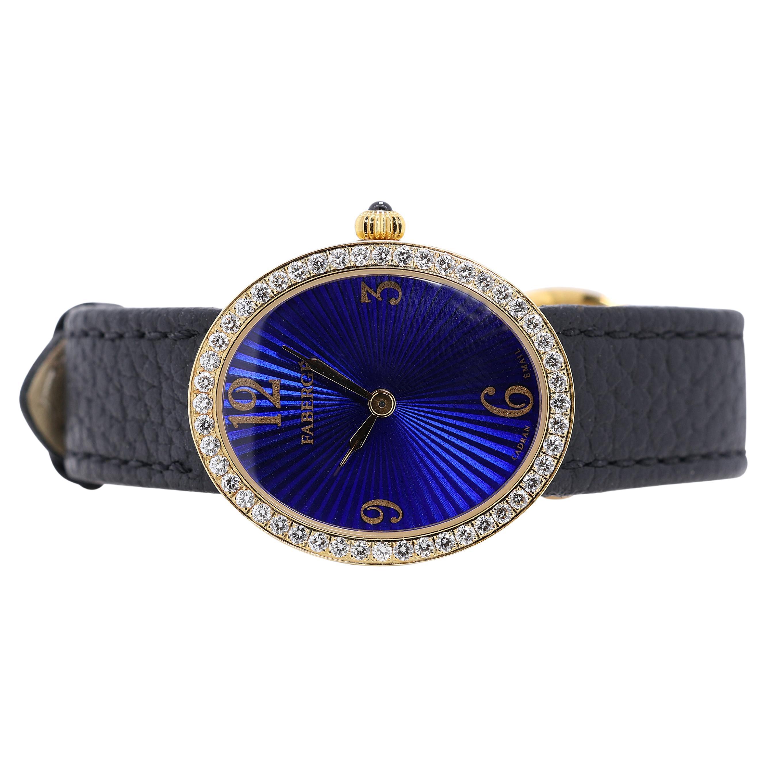 Exquisite 0.04ct Sapphire Faberge Watch w/ Natural Diamonds in 18K Yellow Gold
