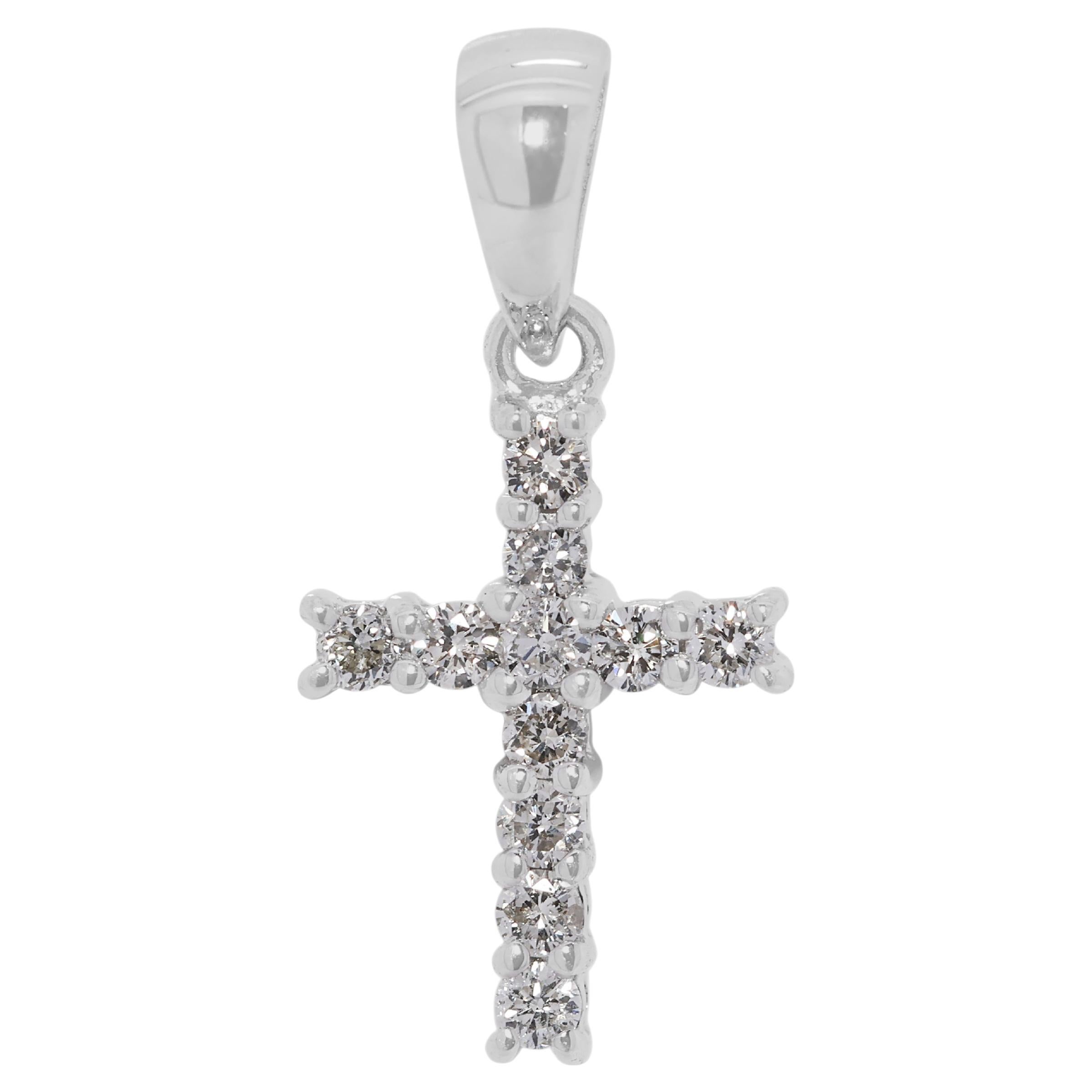 Exquisito Colgante de Cruz de Diamante Natural de 0,07ct en Oro Blanco de 18K