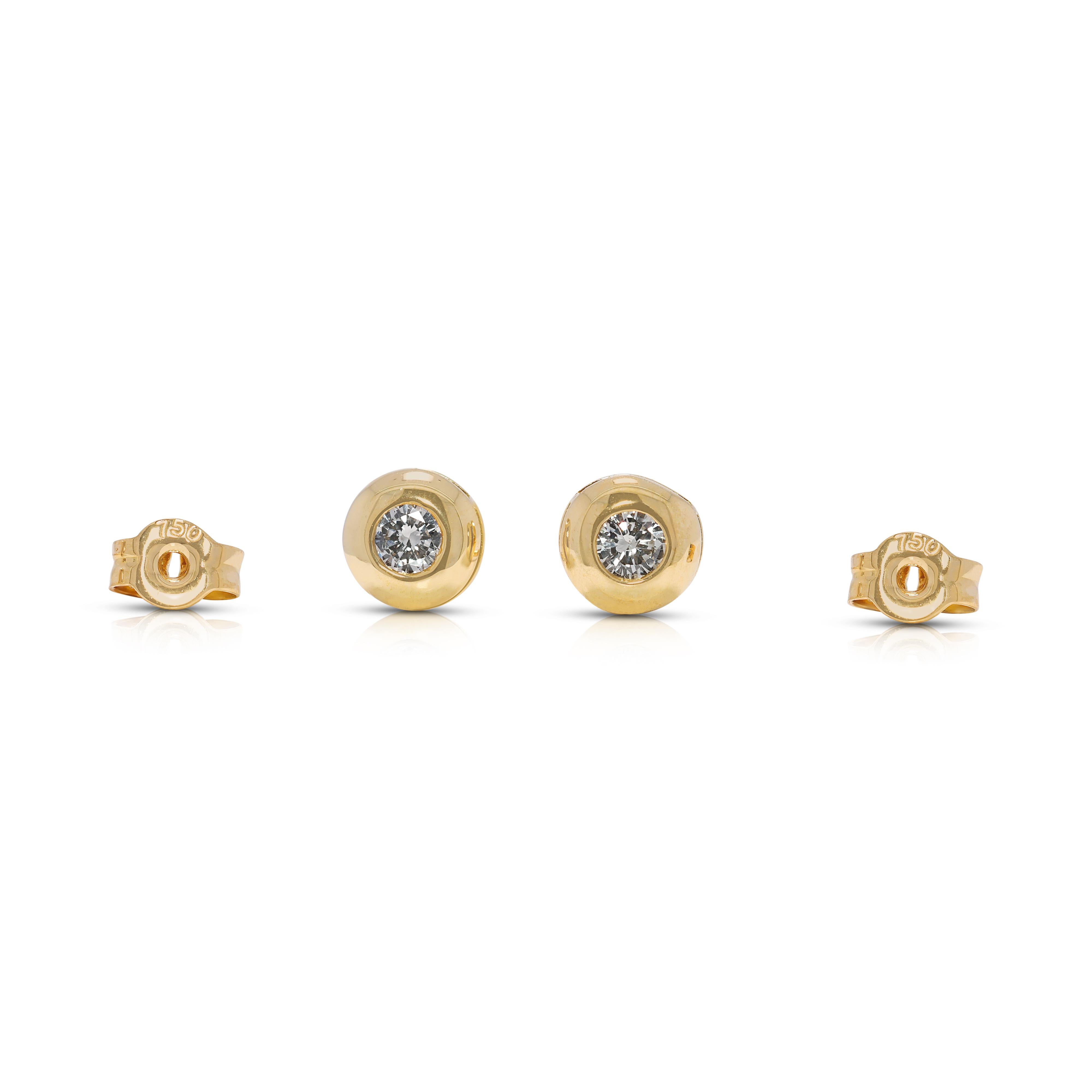 Boucles d'oreilles exquises en or jaune 18 carats et diamant naturel de 0,10 carats en vente 2