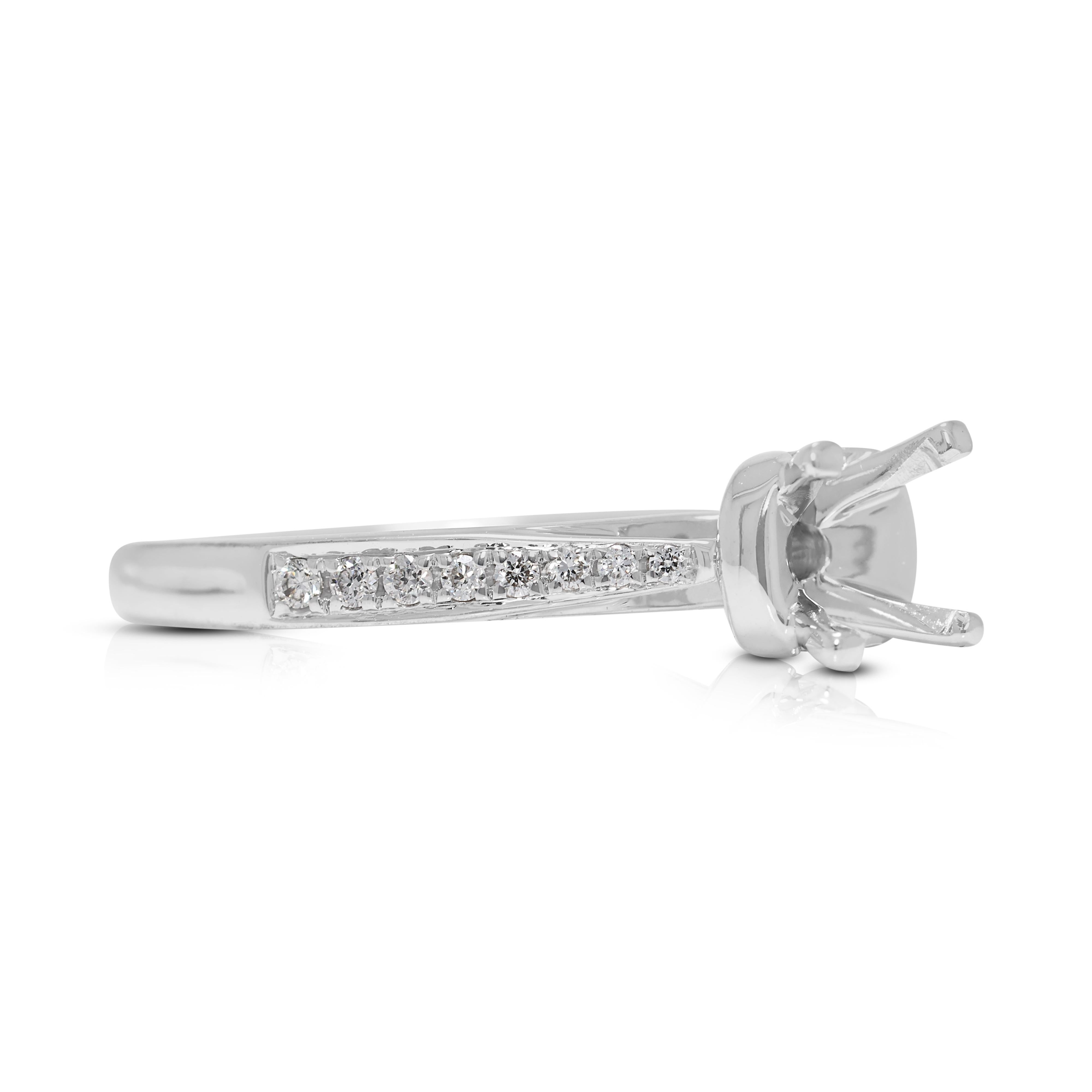 Round Cut Exquisite 0.15ct Natural Diamond Pave Ring Setting in 18K White Gold For Sale