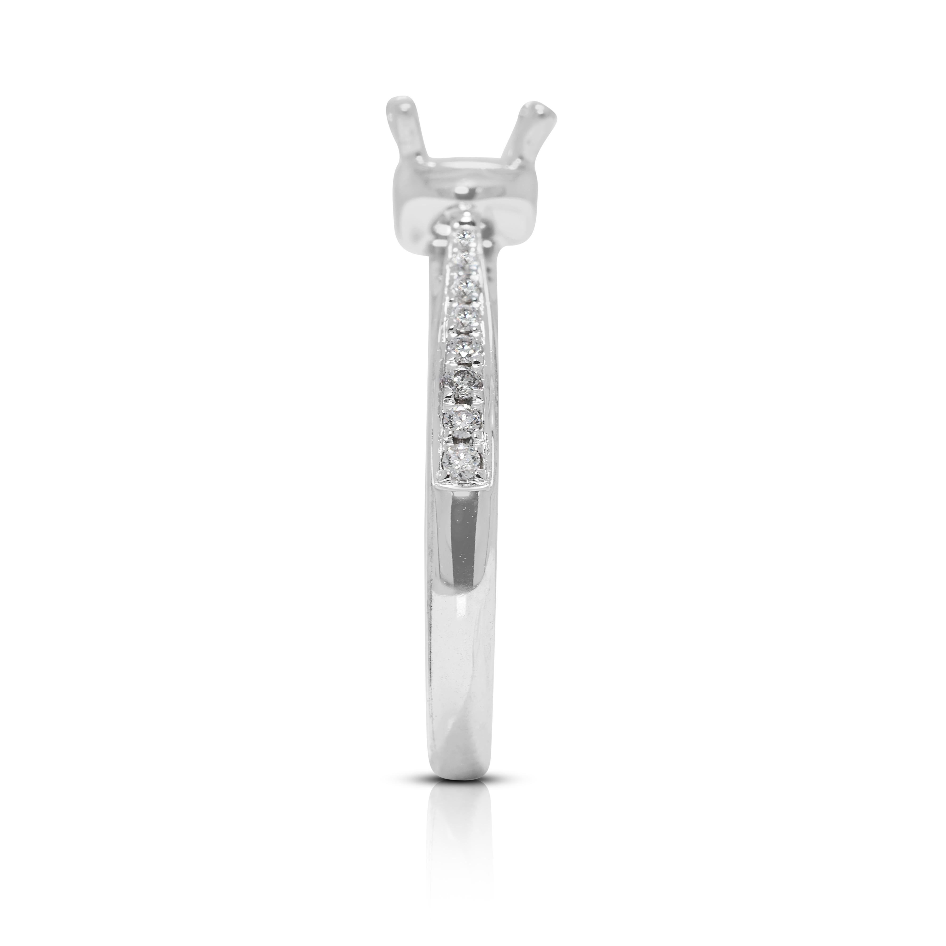 Exquisite 0.15ct Natural Diamond Pave Ring Setting in 18K White Gold In New Condition For Sale In רמת גן, IL