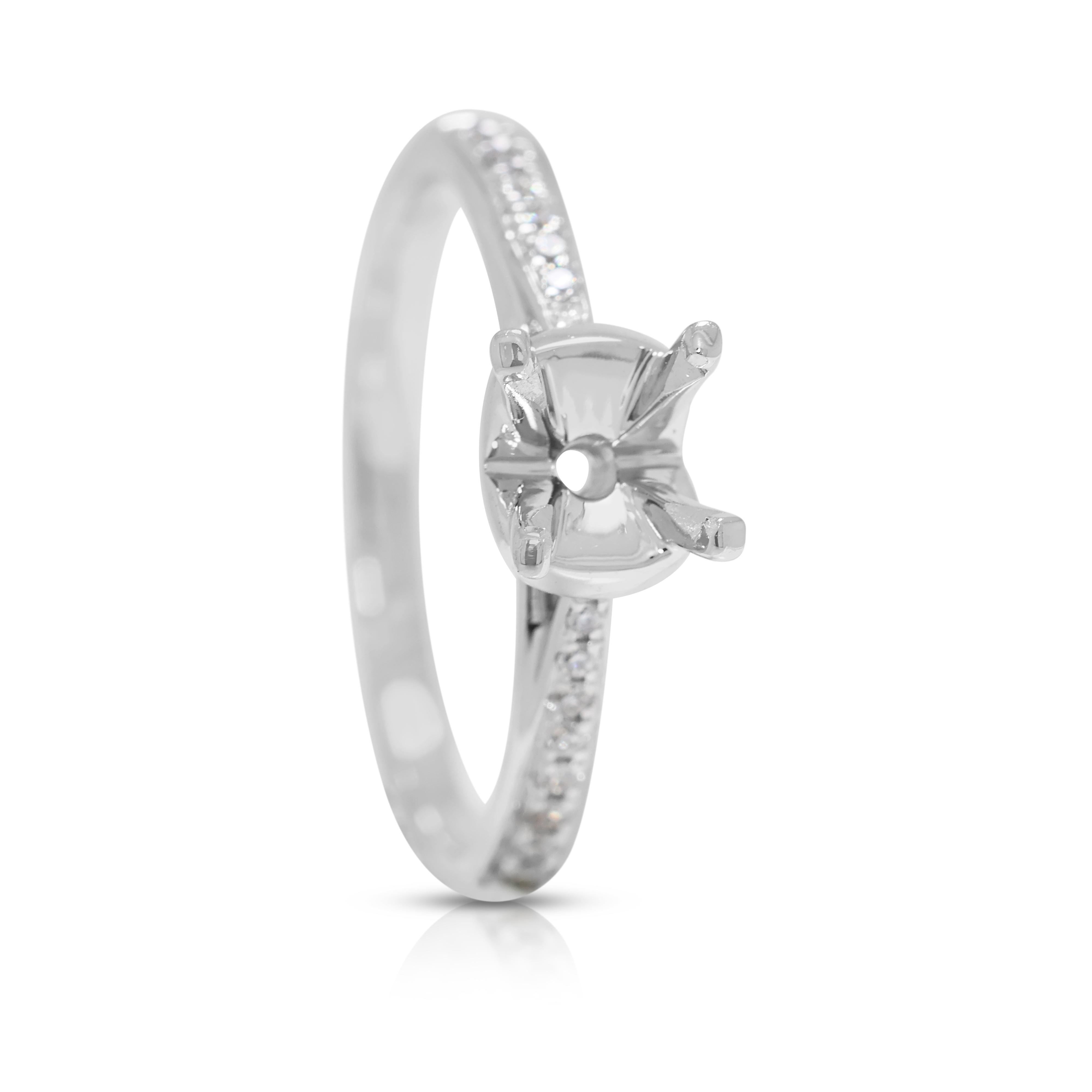 Women's Exquisite 0.15ct Natural Diamond Pave Ring Setting in 18K White Gold For Sale