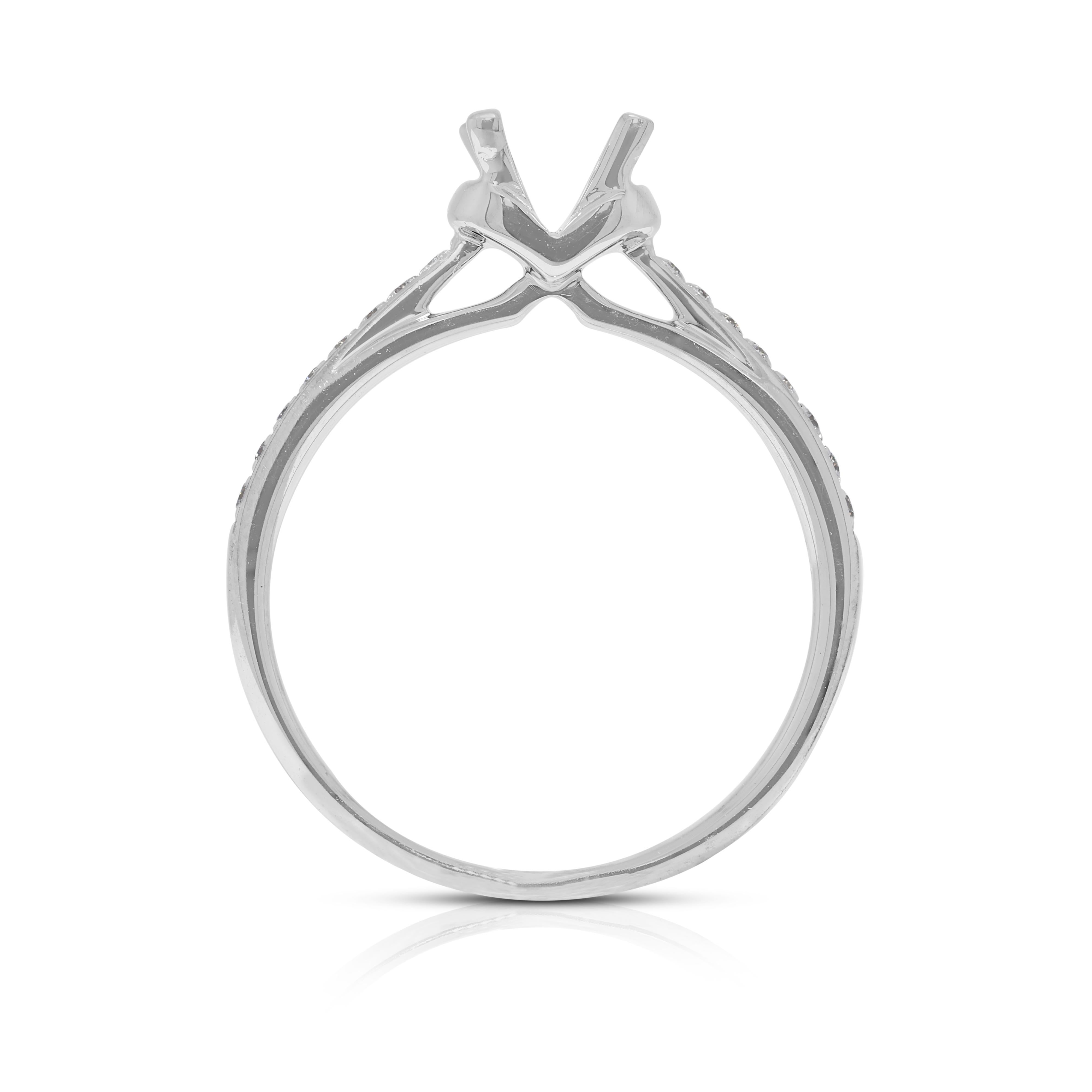 Exquisite 0.15ct Natural Diamond Pave Ring Setting in 18K White Gold For Sale 1