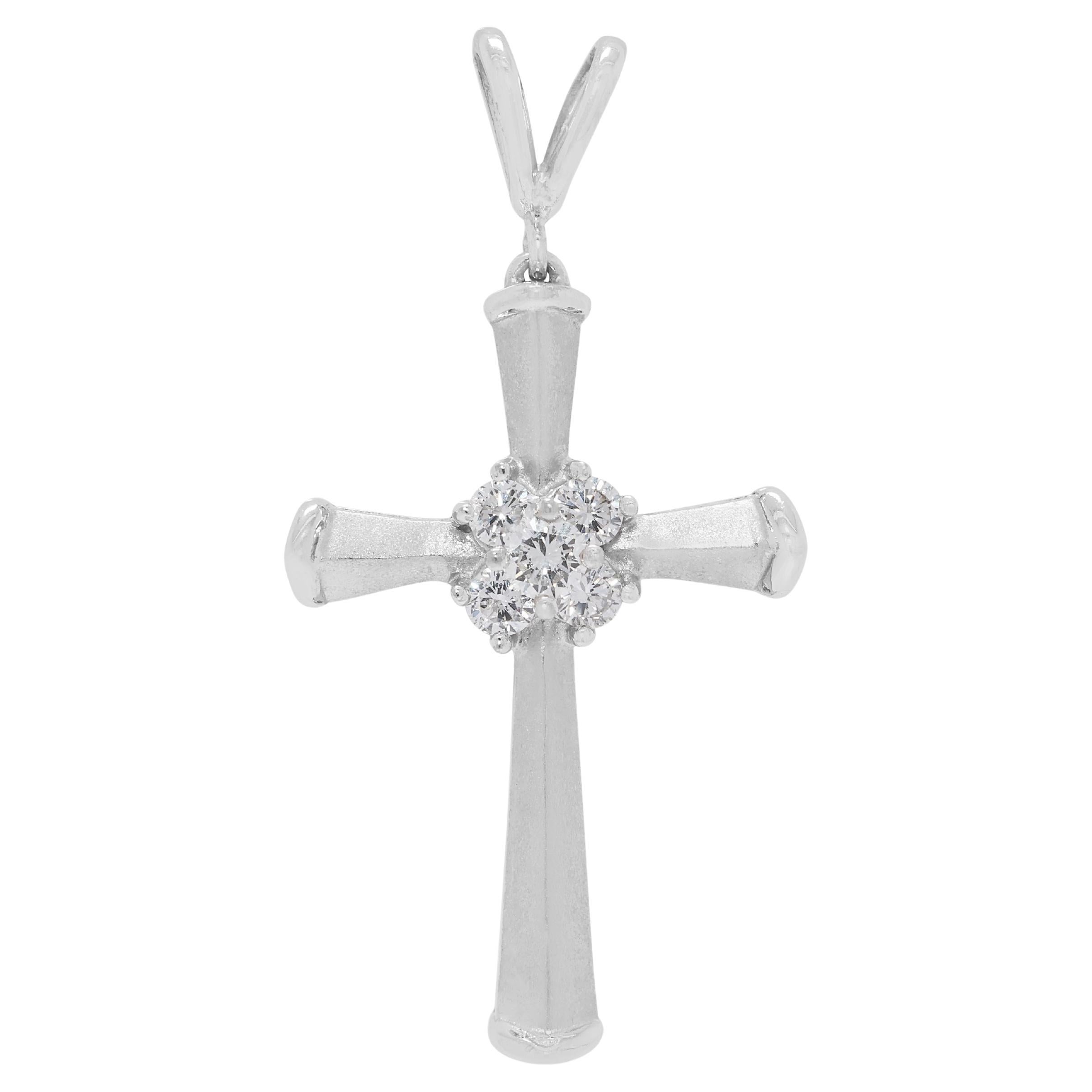Exquisite 0.18ct Natural Diamond Cross Pendant in 18k White Gold For Sale