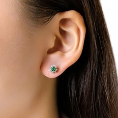 Exquisite 0.30ct Emerald & Diamond Halo Stud Earrings in 18k White Gold
