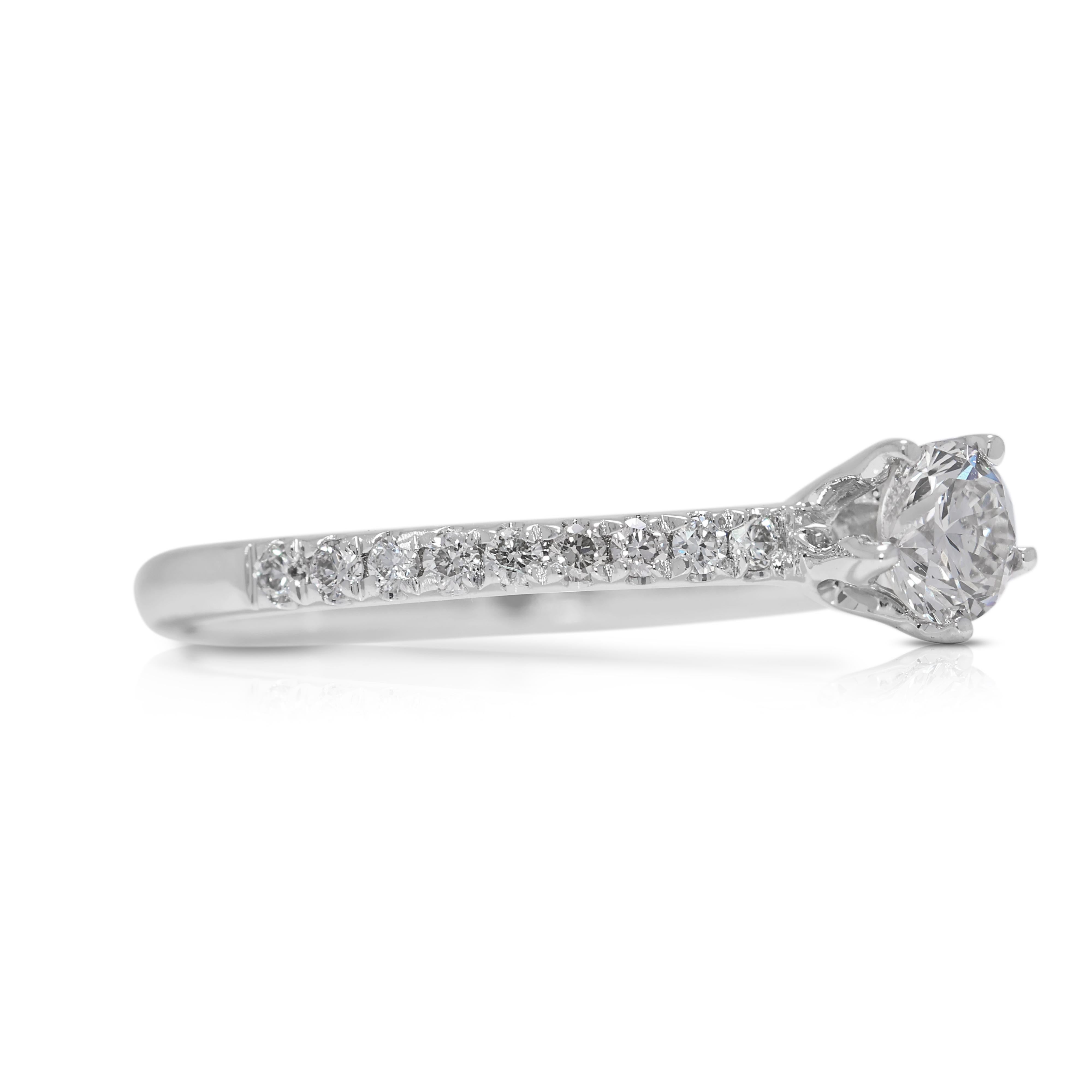 Round Cut Exquisite 0.32ct Natural Diamond Pave Ring in 14K White Gold For Sale