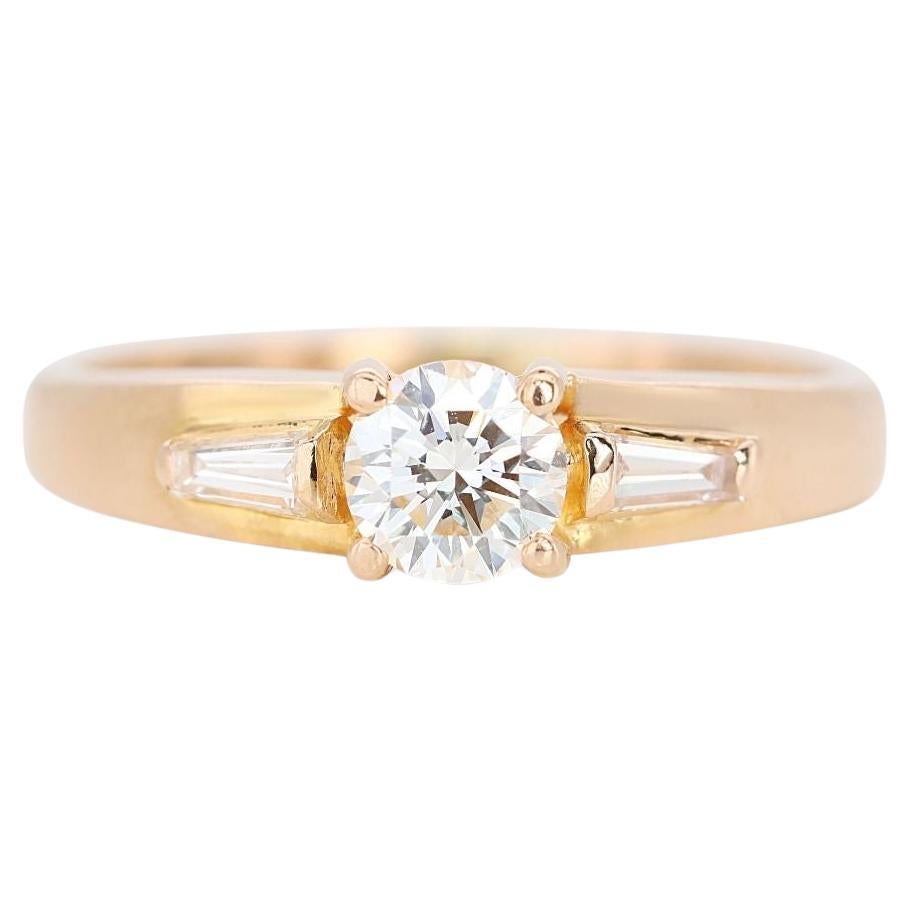 Exquisite 0.34ct Three Stone Round and Baguette Shape Diamond Ring For Sale