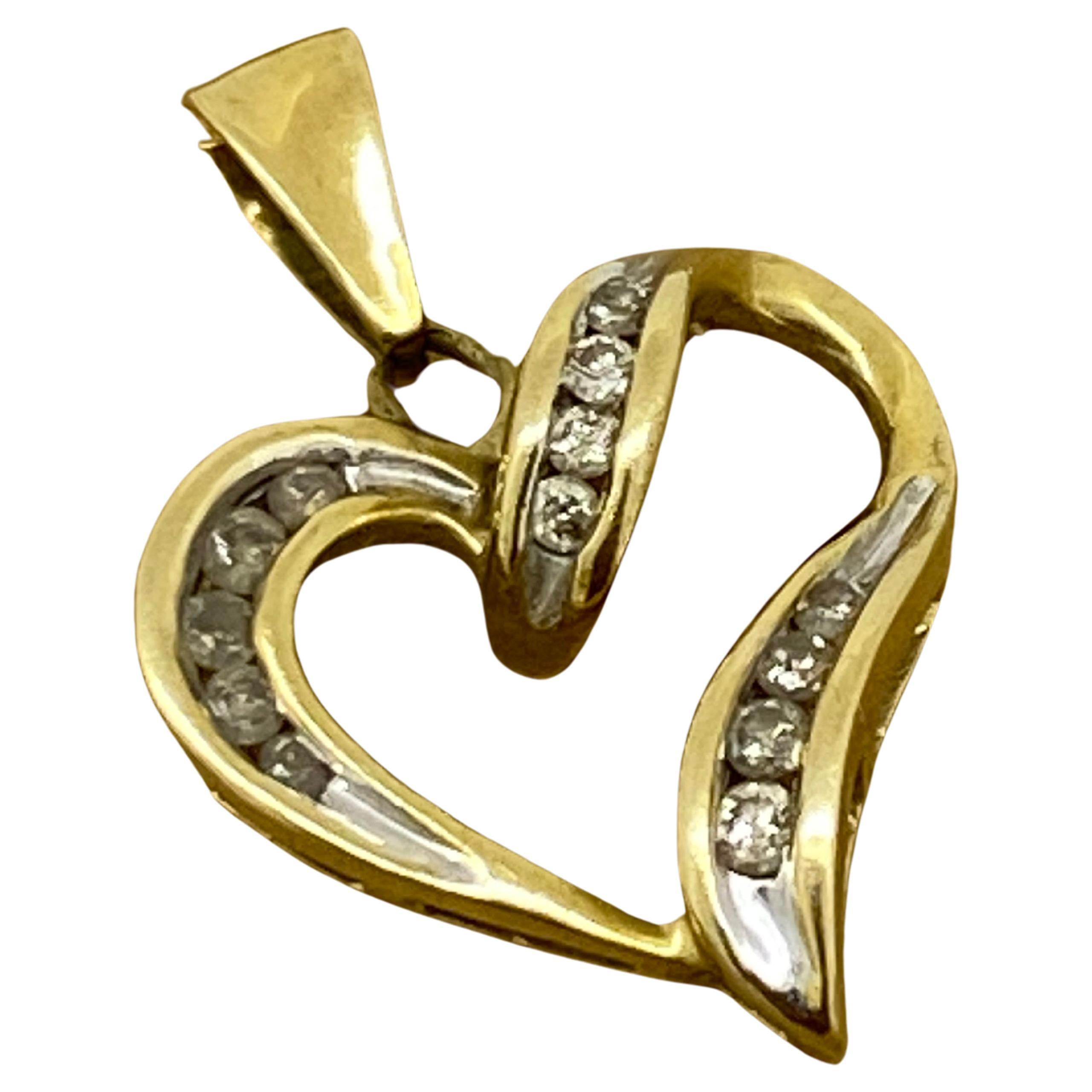Exquisito Colgante Vintage en forma de corazón con diamantes de 0,35 ct en oro blanco y amarillo de 9 quilates