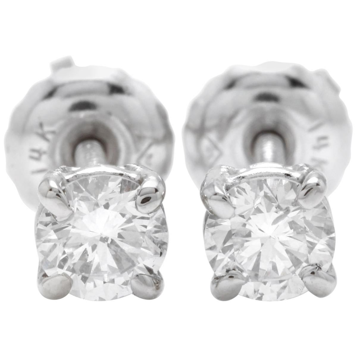 Exquisite 0.40 Carat Natural Diamond 14 Karat Solid White Gold Stud Earrings