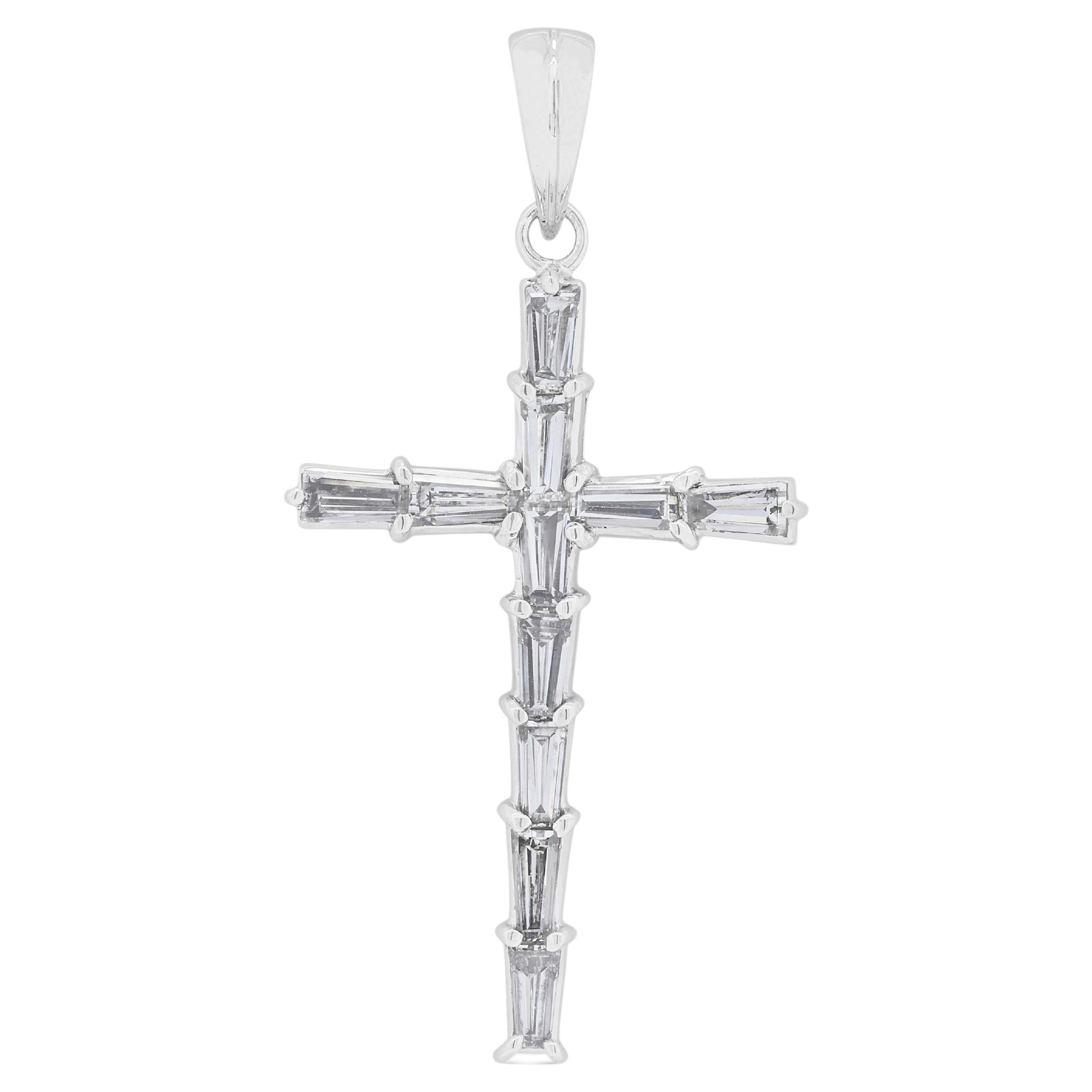Exquisite 0.44ct Natural Diamonds Crucifix-Shaped Pendant in 14K White Gold