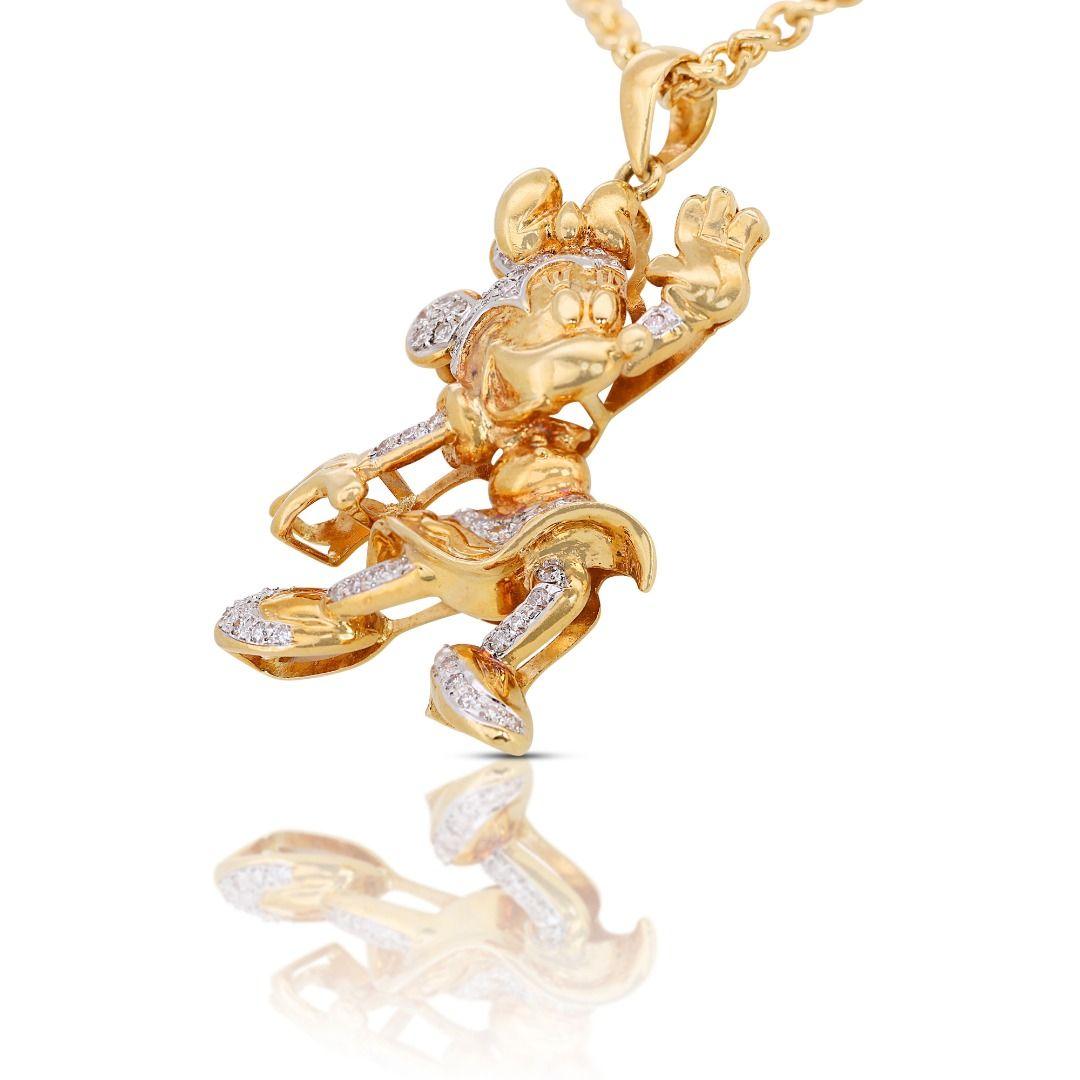 Exquis collier Minnie Mouse conçu en or jaune 18 carats de 0,45 carat  Neuf - En vente à רמת גן, IL