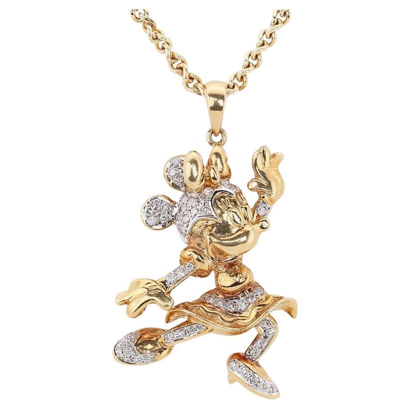 Exquisite 0.45ct Minnie Mouse Designed Necklace in 18K Yellow Gold 