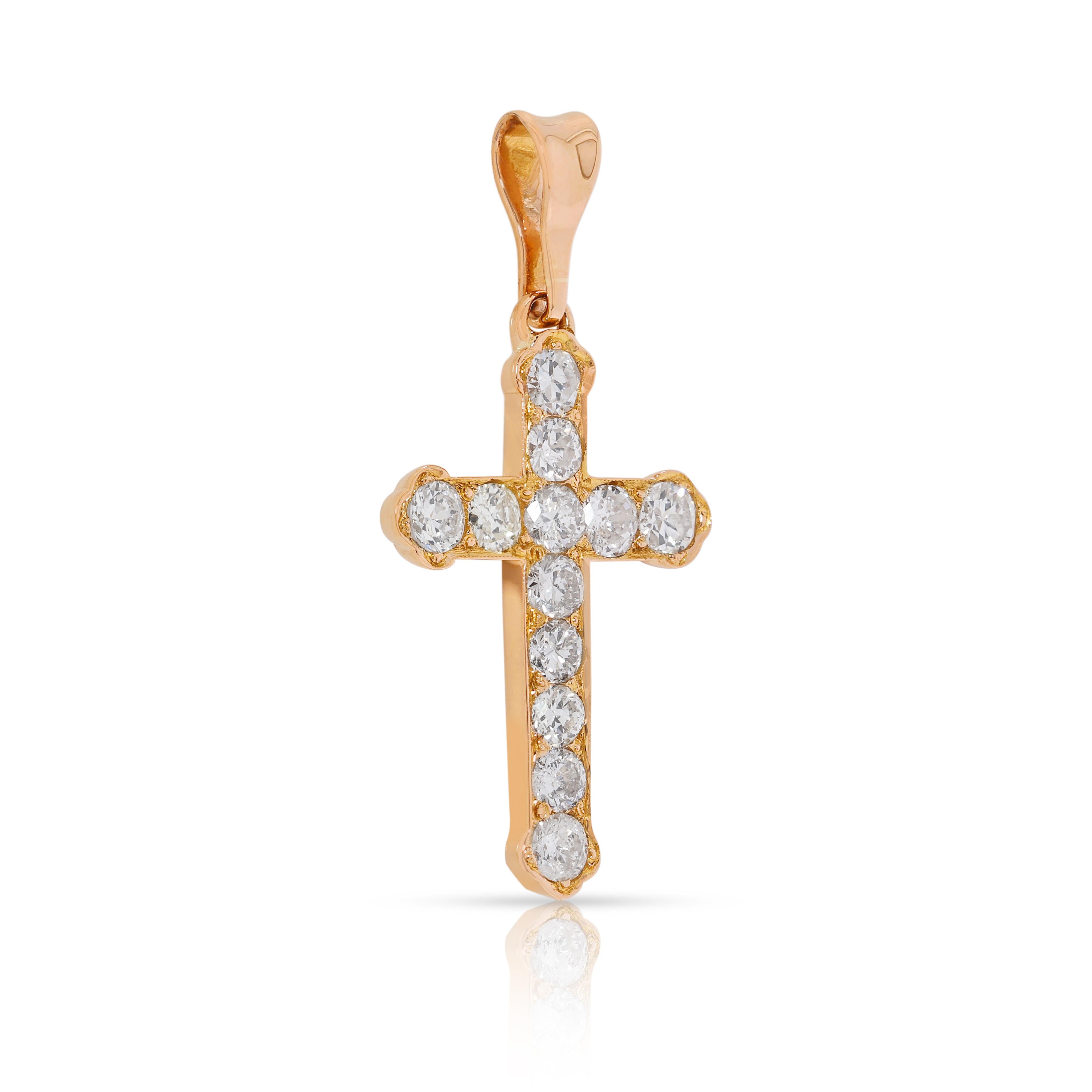 Taglio rotondo Exquisite 0.46ct Diamond Cross Pendant in 18K Yellow Gold in vendita