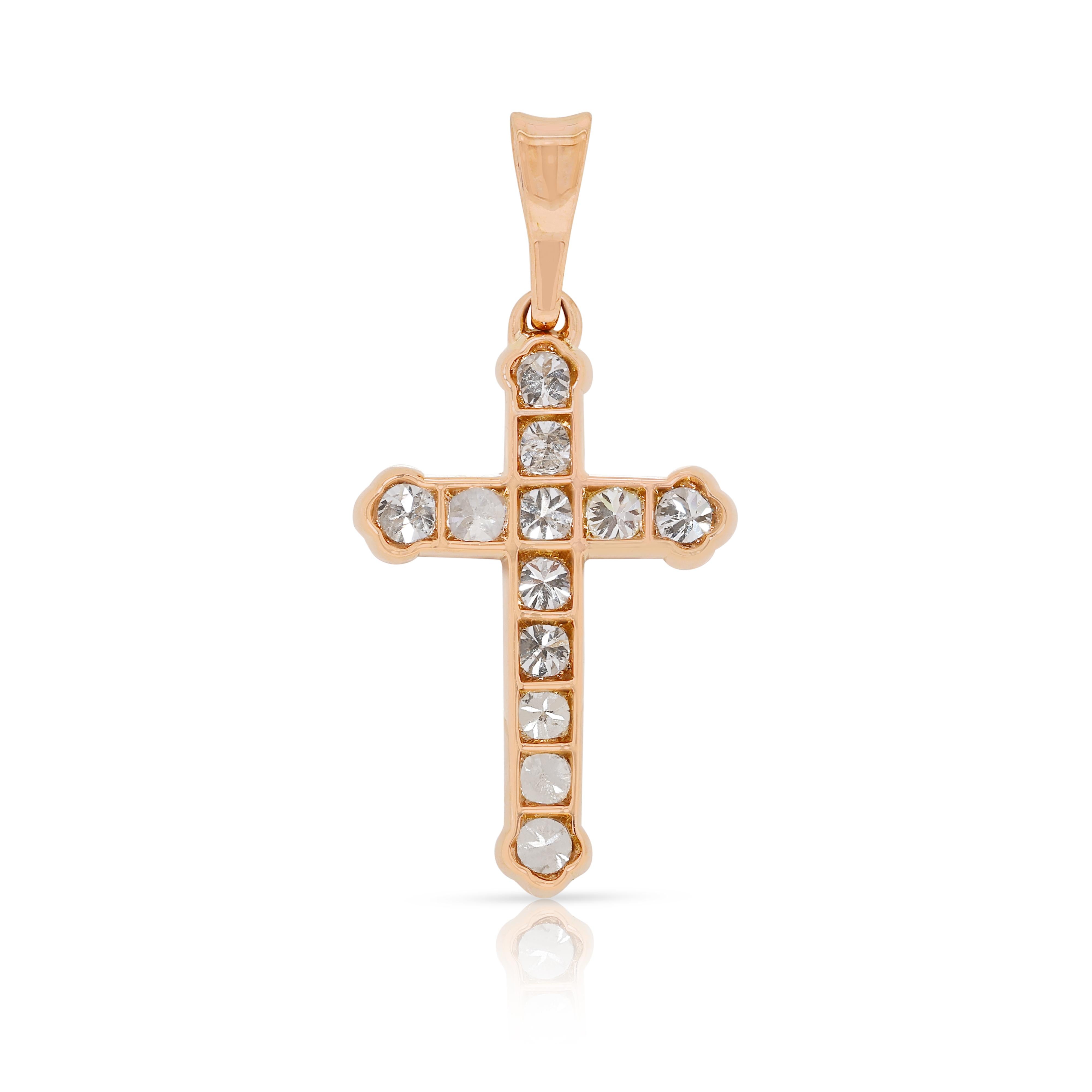 Donna Exquisite 0.46ct Diamond Cross Pendant in 18K Yellow Gold in vendita