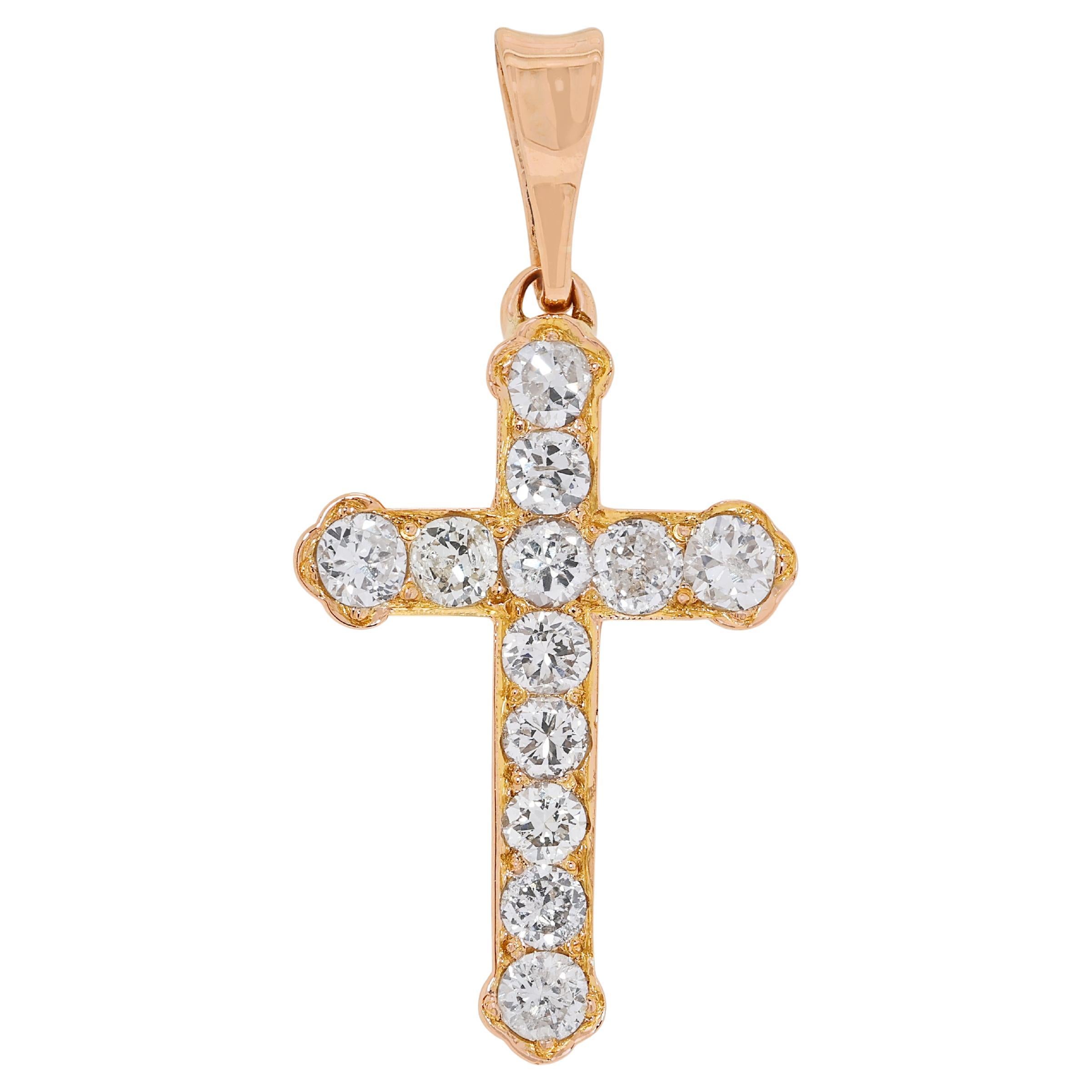 Exquisite 0.46ct Diamond Cross Pendant in 18K Yellow Gold in vendita