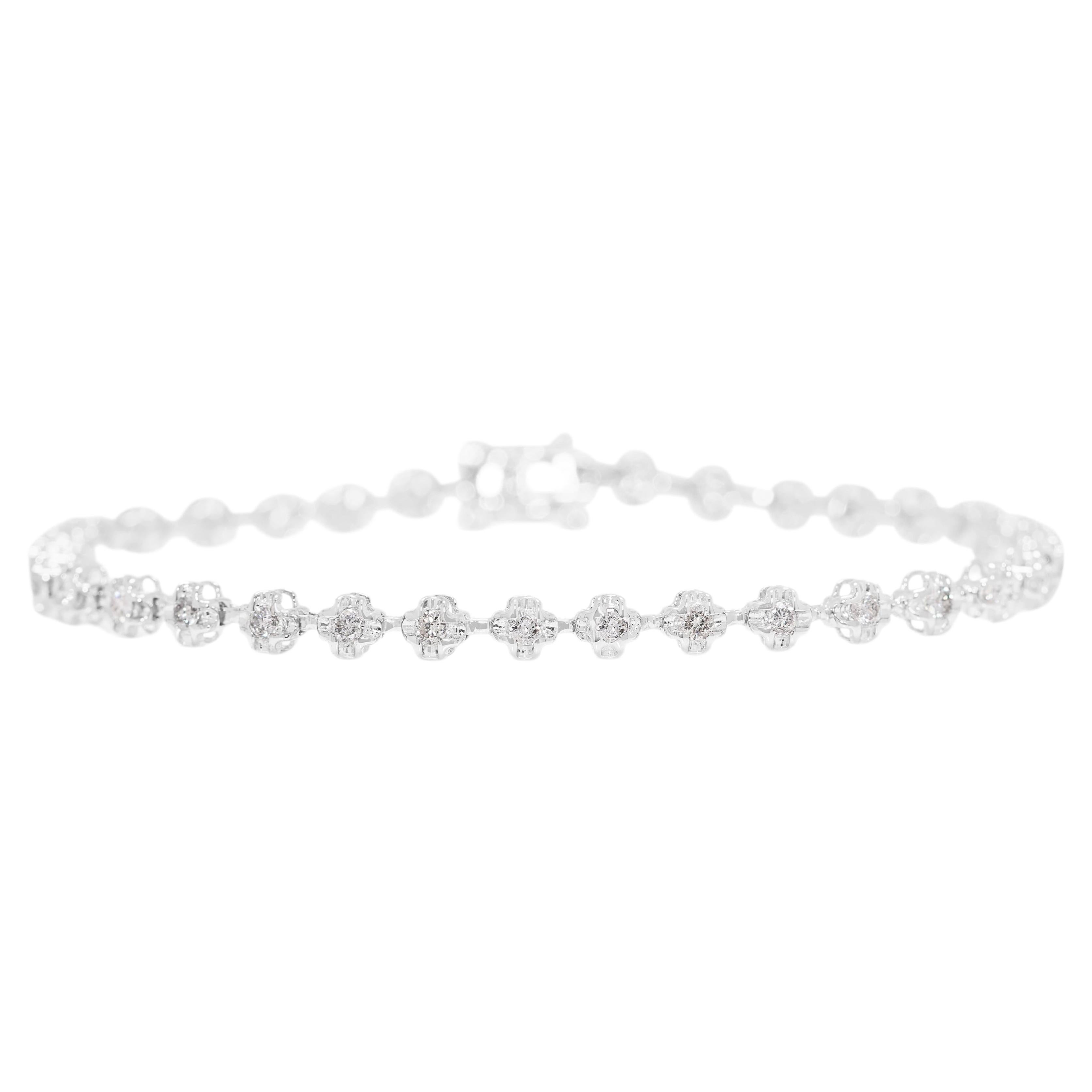 Exquisita pulsera de eslabones con racimo floral de diamantes naturales de 0,48 ct en oro blanco de 18 quilates en venta