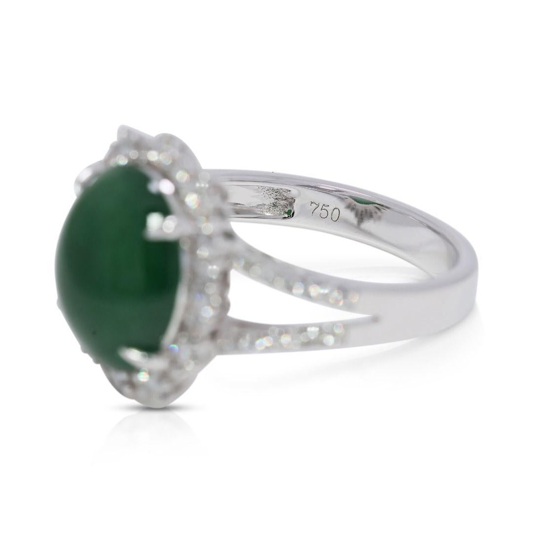 Exquisite 0.48ct Natural Diamond & Jade 18K White Gold Ring im Zustand „Hervorragend“ im Angebot in רמת גן, IL