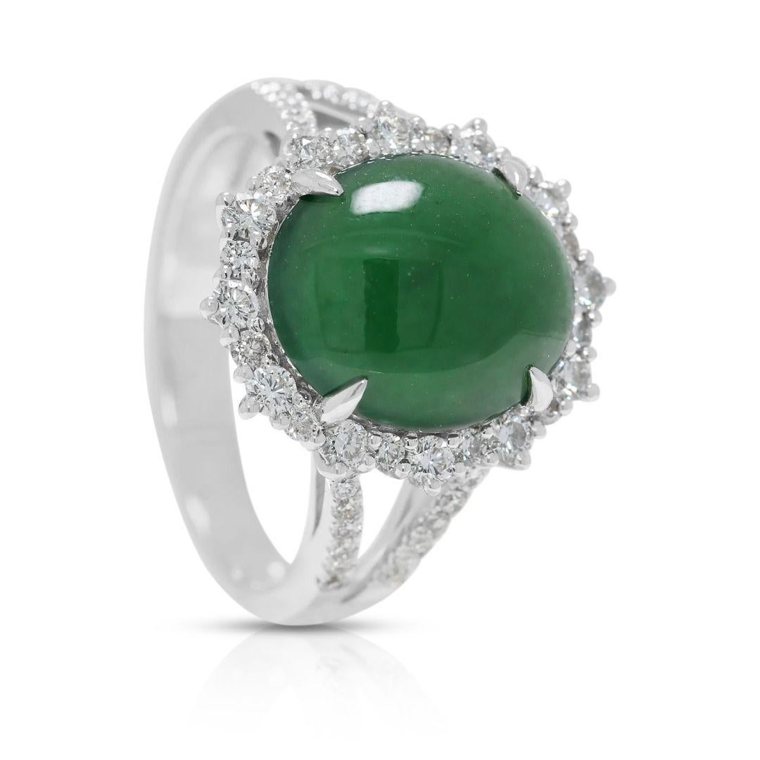 Exquisite 0.48ct Natural Diamond & Jade 18K White Gold Ring für Damen oder Herren im Angebot