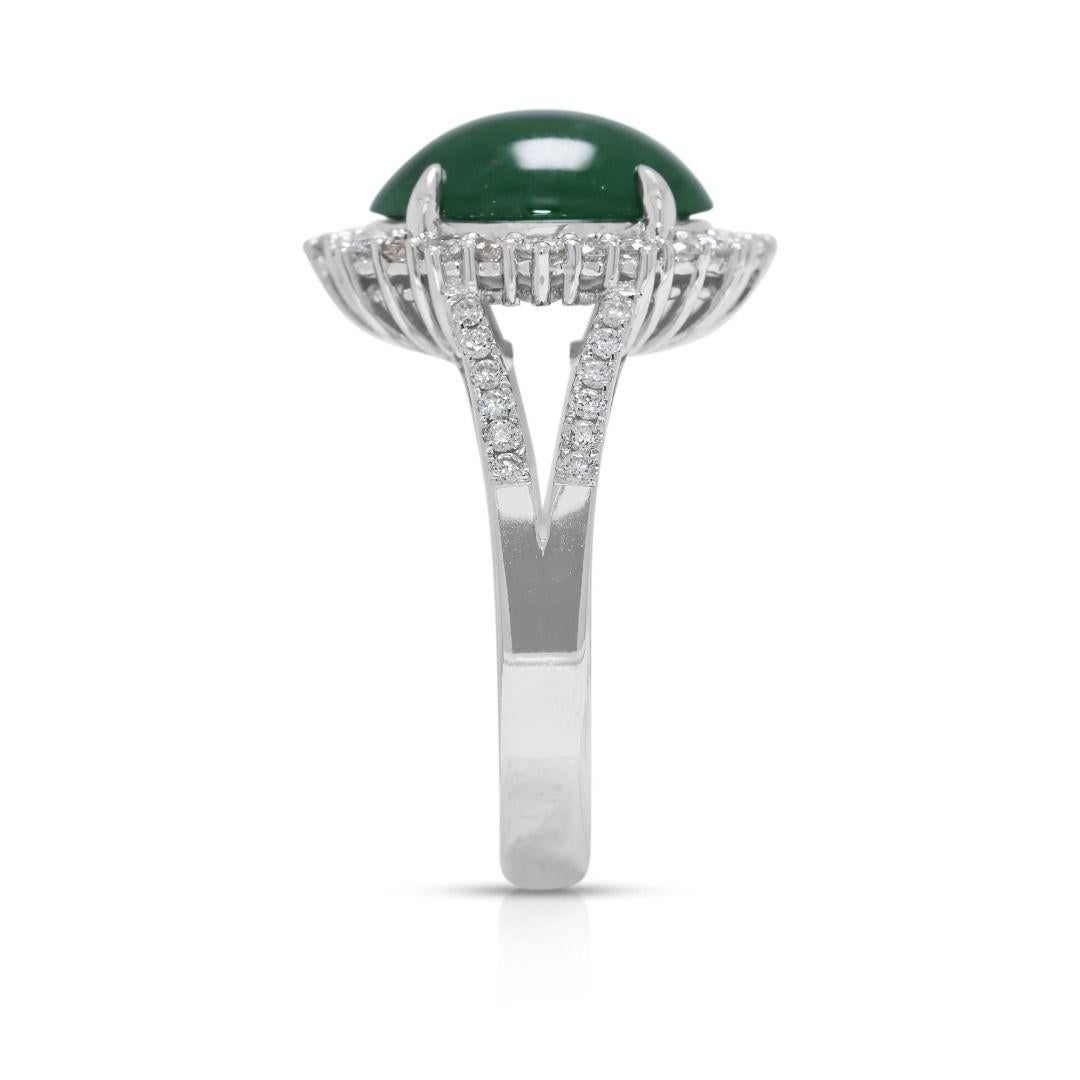 Exquisite 0.48ct Natural Diamond & Jade 18K White Gold Ring im Angebot 1