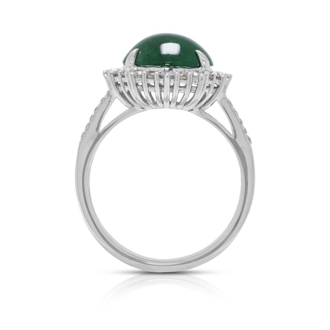 Exquisite 0.48ct Natural Diamond & Jade 18K White Gold Ring im Angebot 2