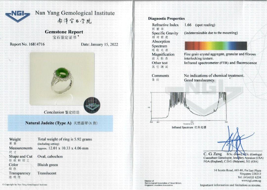 Exquisite 0.48ct Natural Diamond & Jade 18K White Gold Ring im Angebot 3