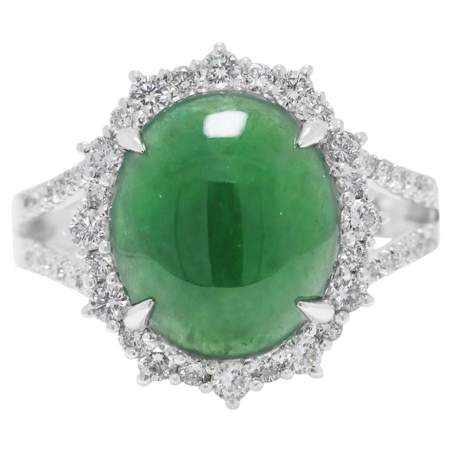 Exquisite 0.48ct Natural Diamond & Jade 18K White Gold Ring