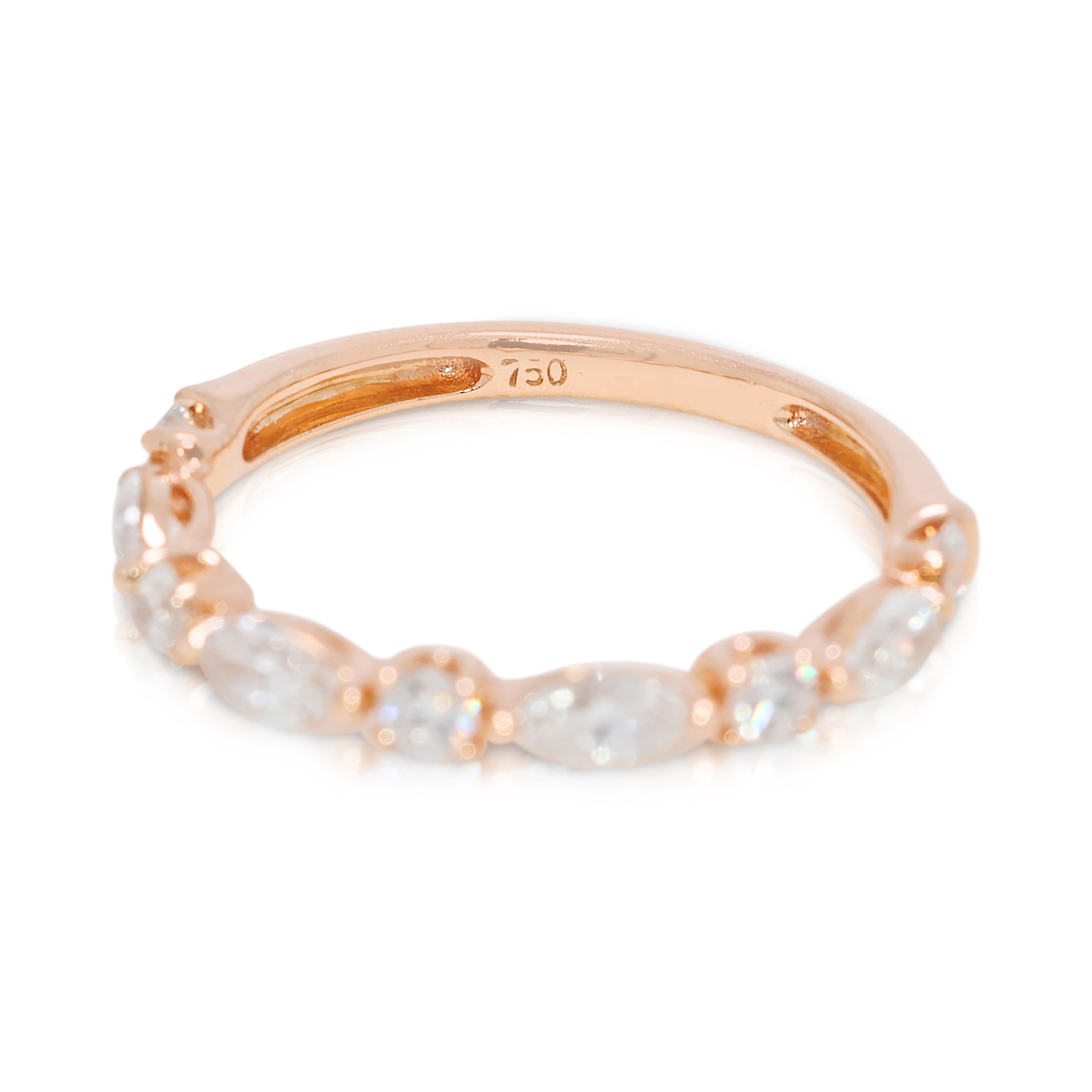 Exquisiter 0,53ct Marquise & Runder natürlicher Diamant Ring in 18K Rose Gold im Zustand „Hervorragend“ im Angebot in רמת גן, IL
